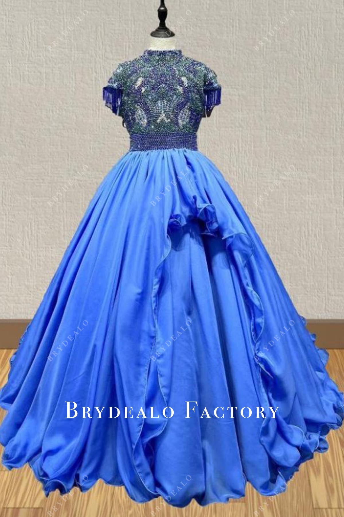 crystals ocean blue pageant dress