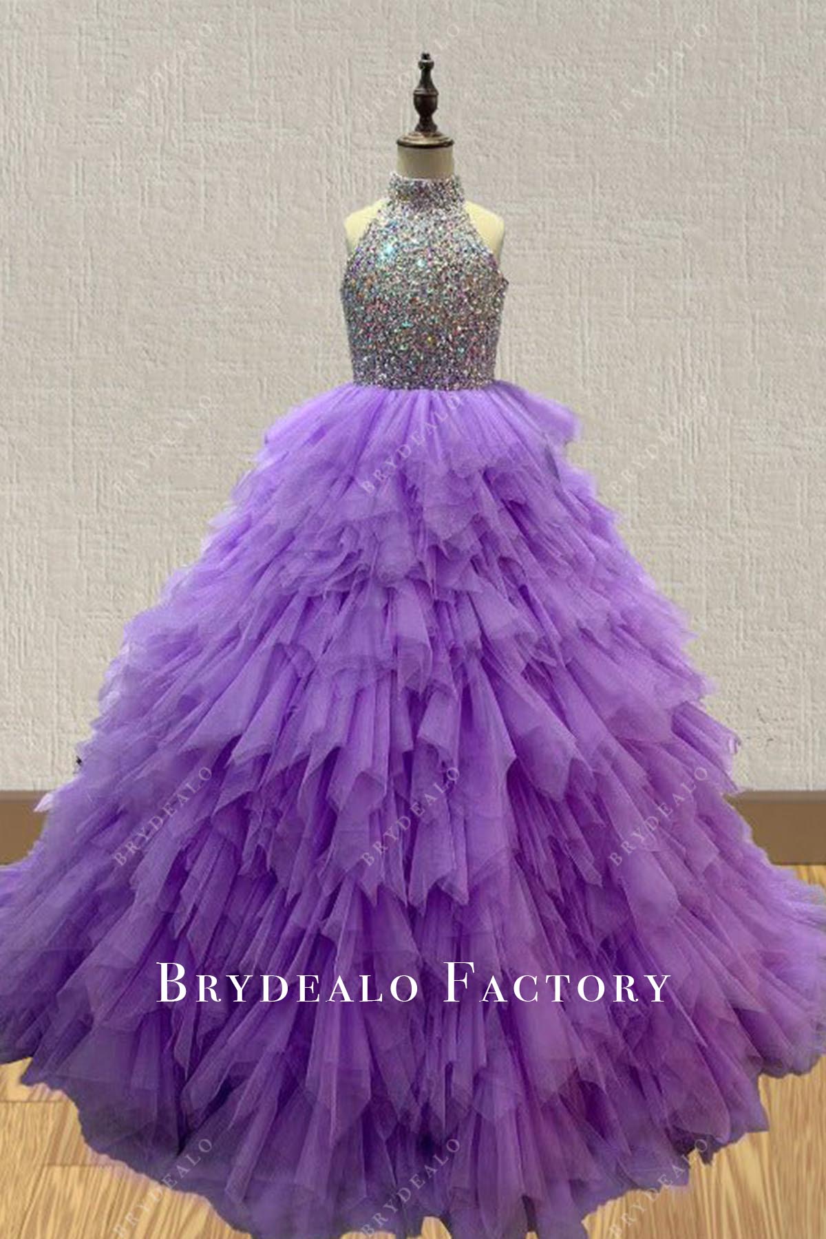 crystals purple a line pageant dress