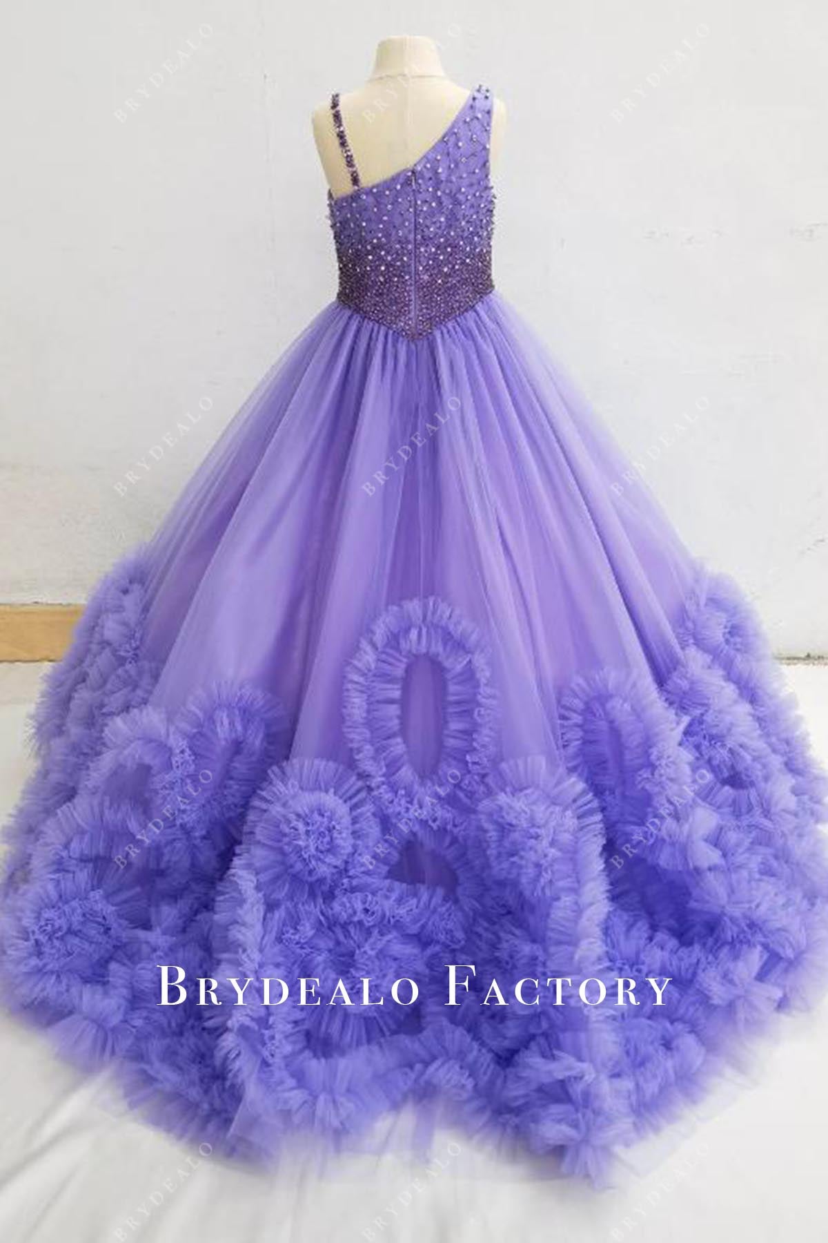 crystals purple asymmetrical pageant dress