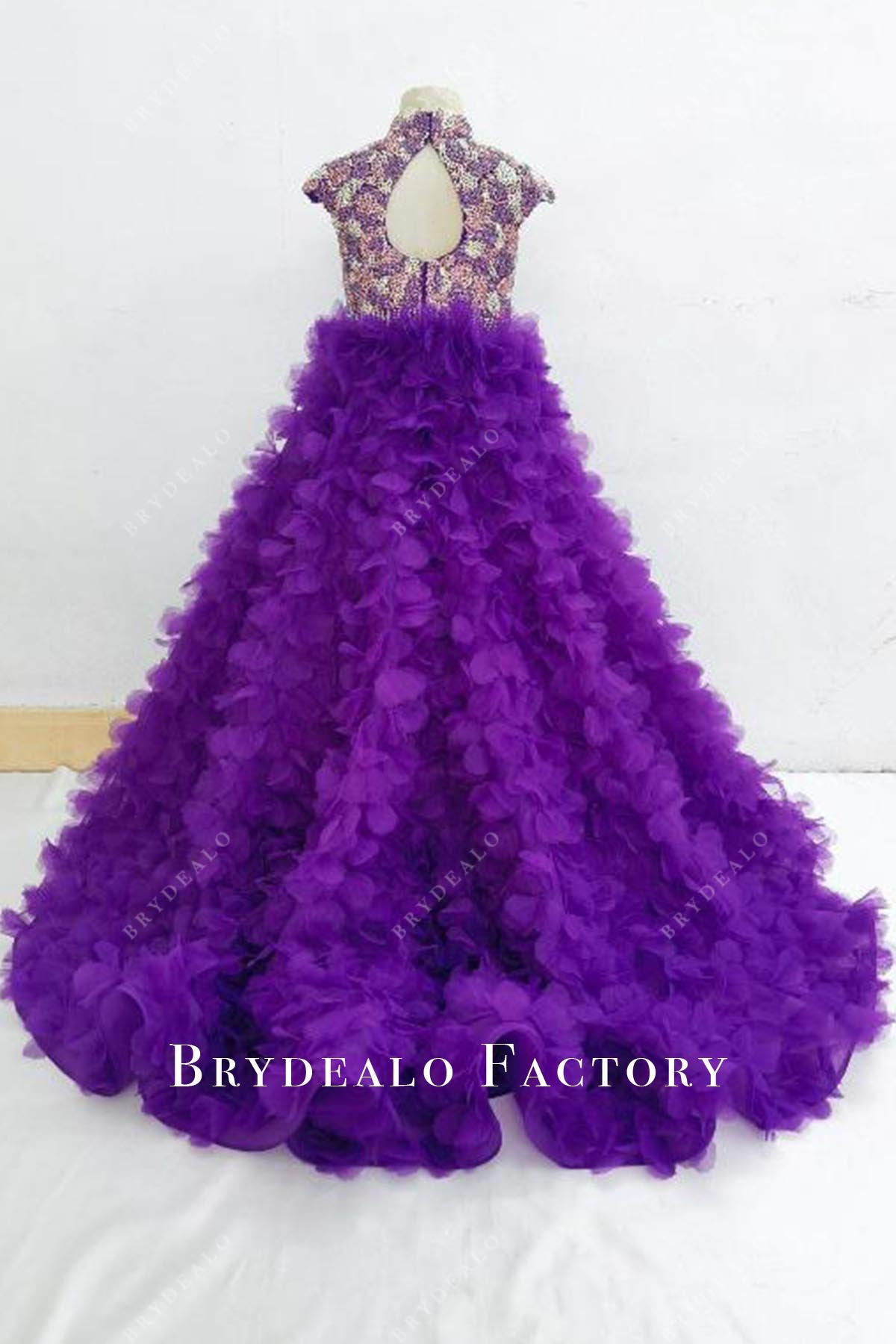 crystals purple court train pageant dress