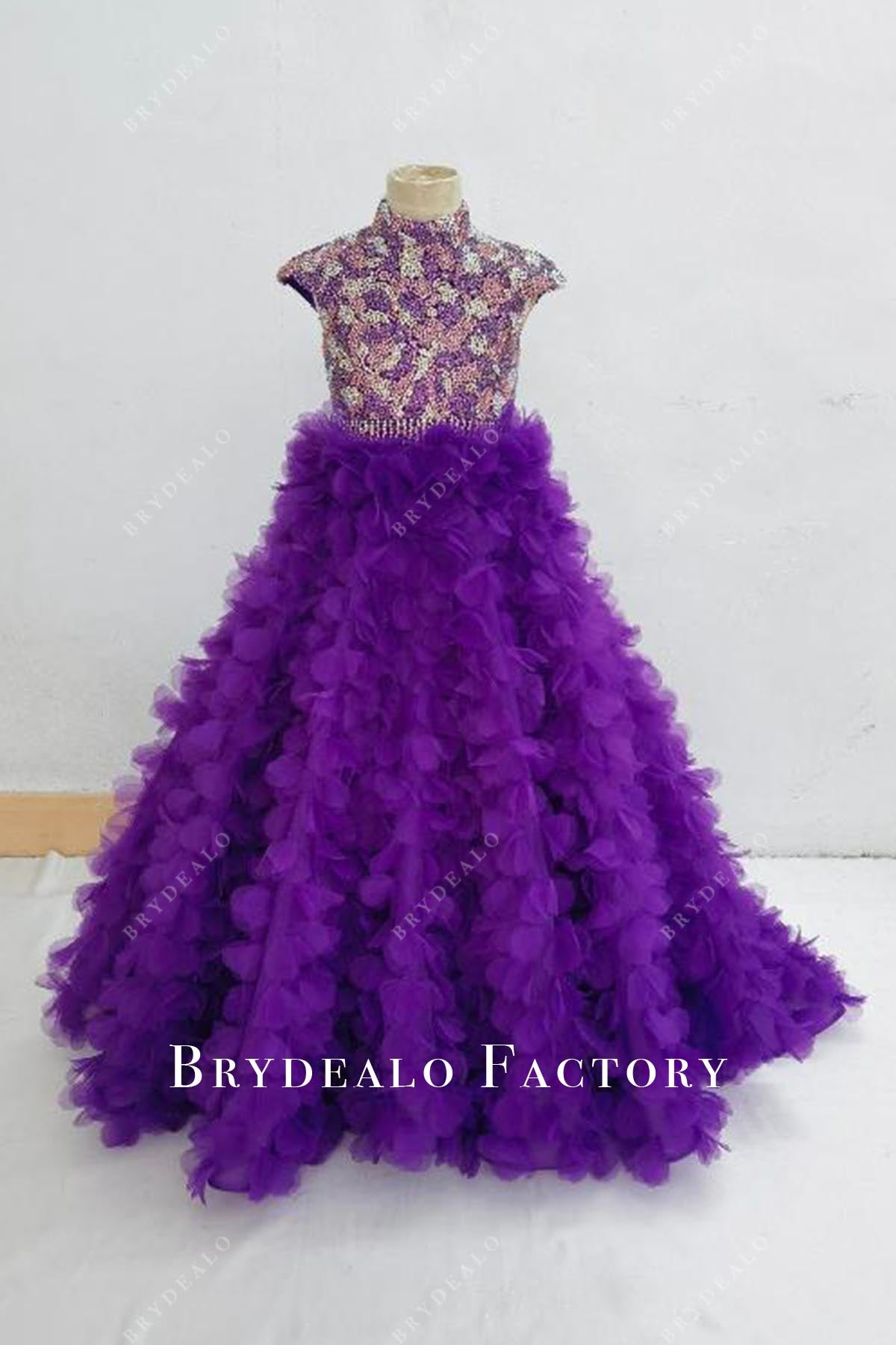 crystals purple ruffled pageant dress