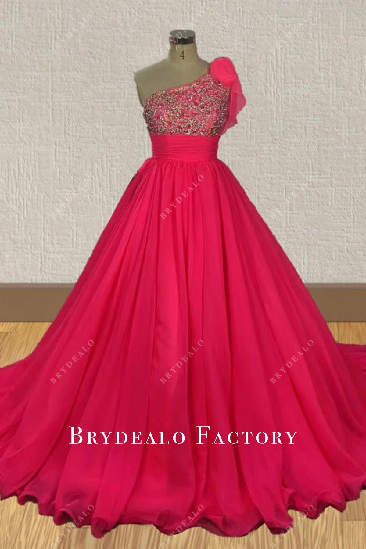 crystals red one shoulder pageant dress