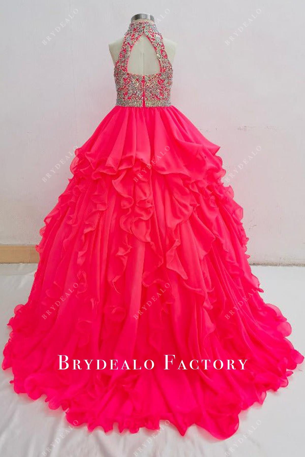 crystals red sweep train pageant dress