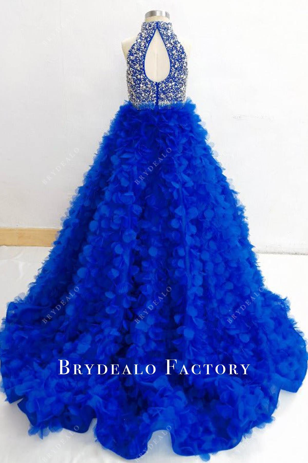 crystals royal blue keyhole back pageant dress