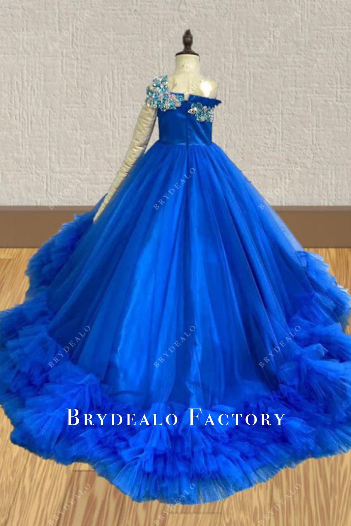 crystals royal blue ruffled pageant dress