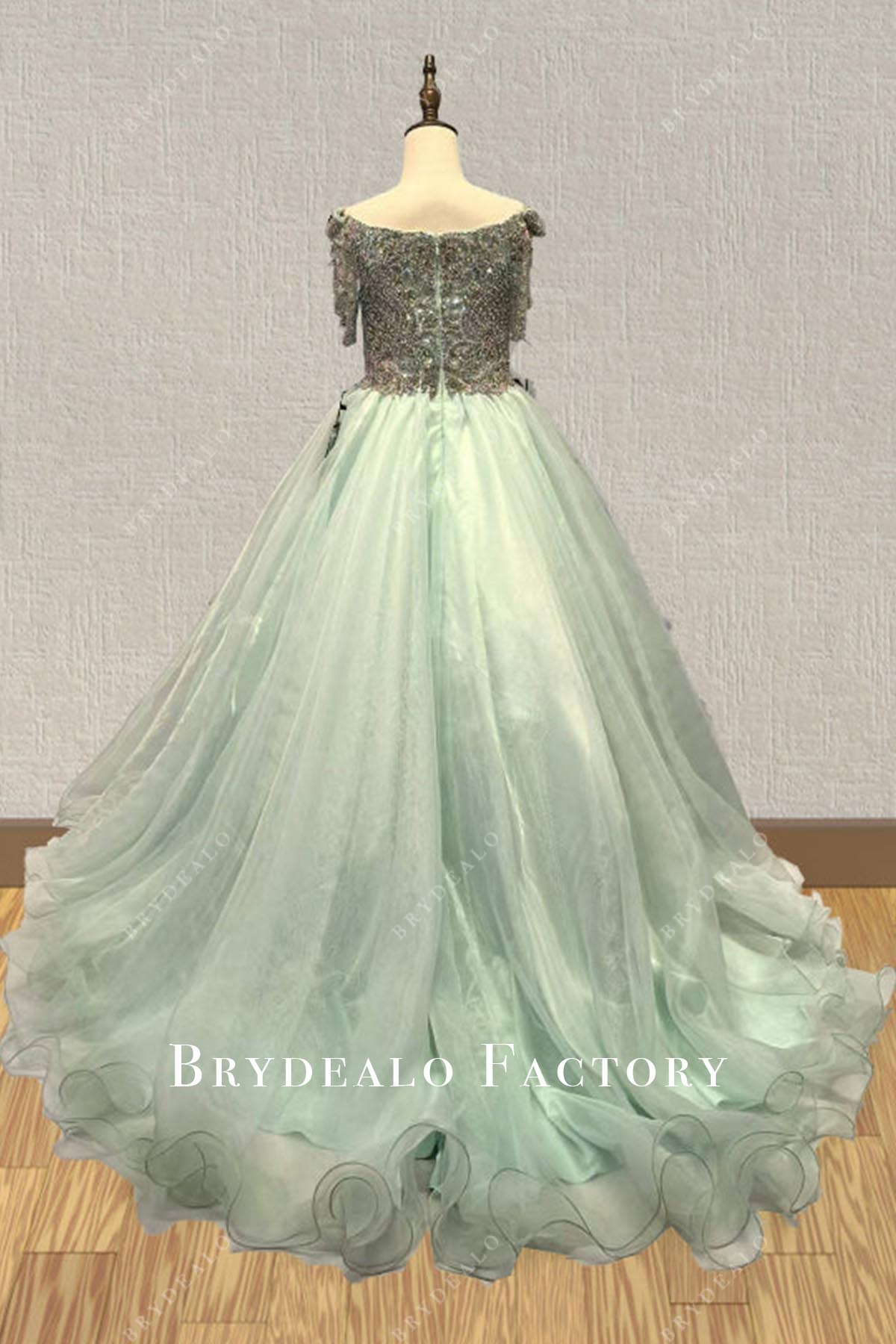crystals sage a line pageant dress
