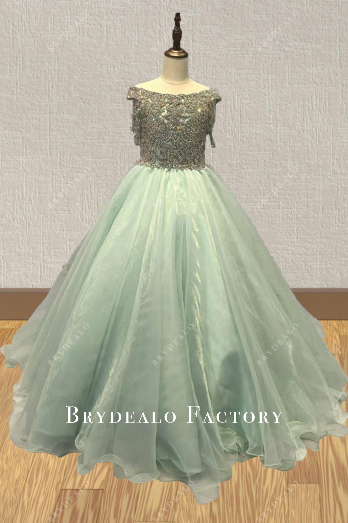 crystals sage pageant dress