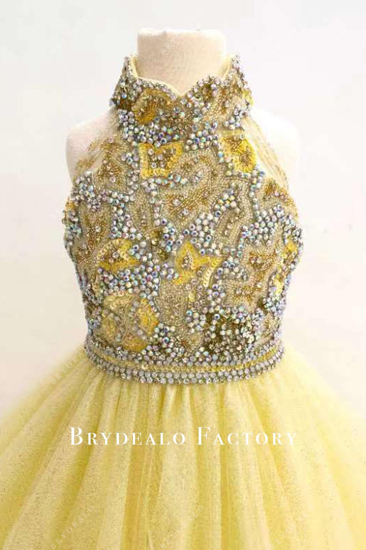 crystals sleeveless halter pageant dress