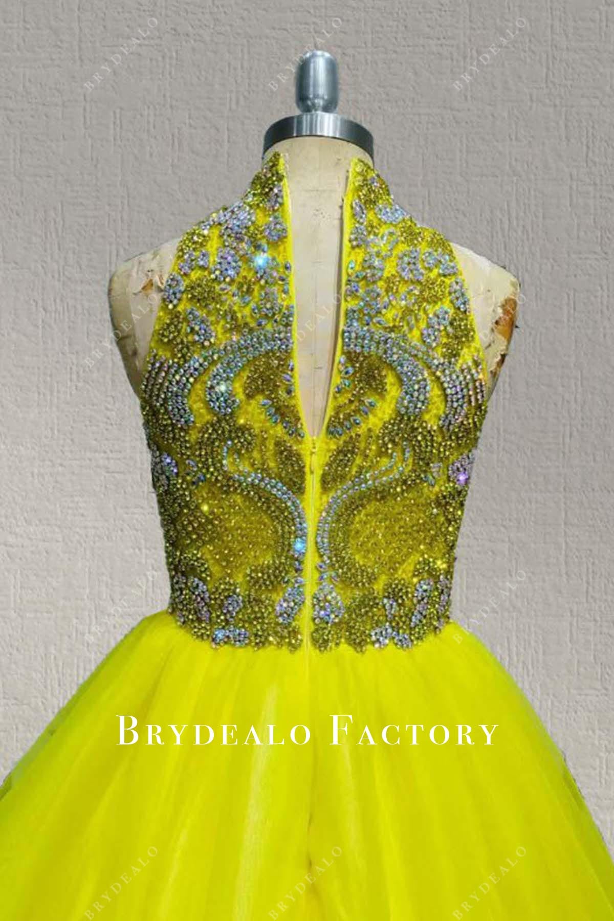 crystals sleeveless yellow pageant dress