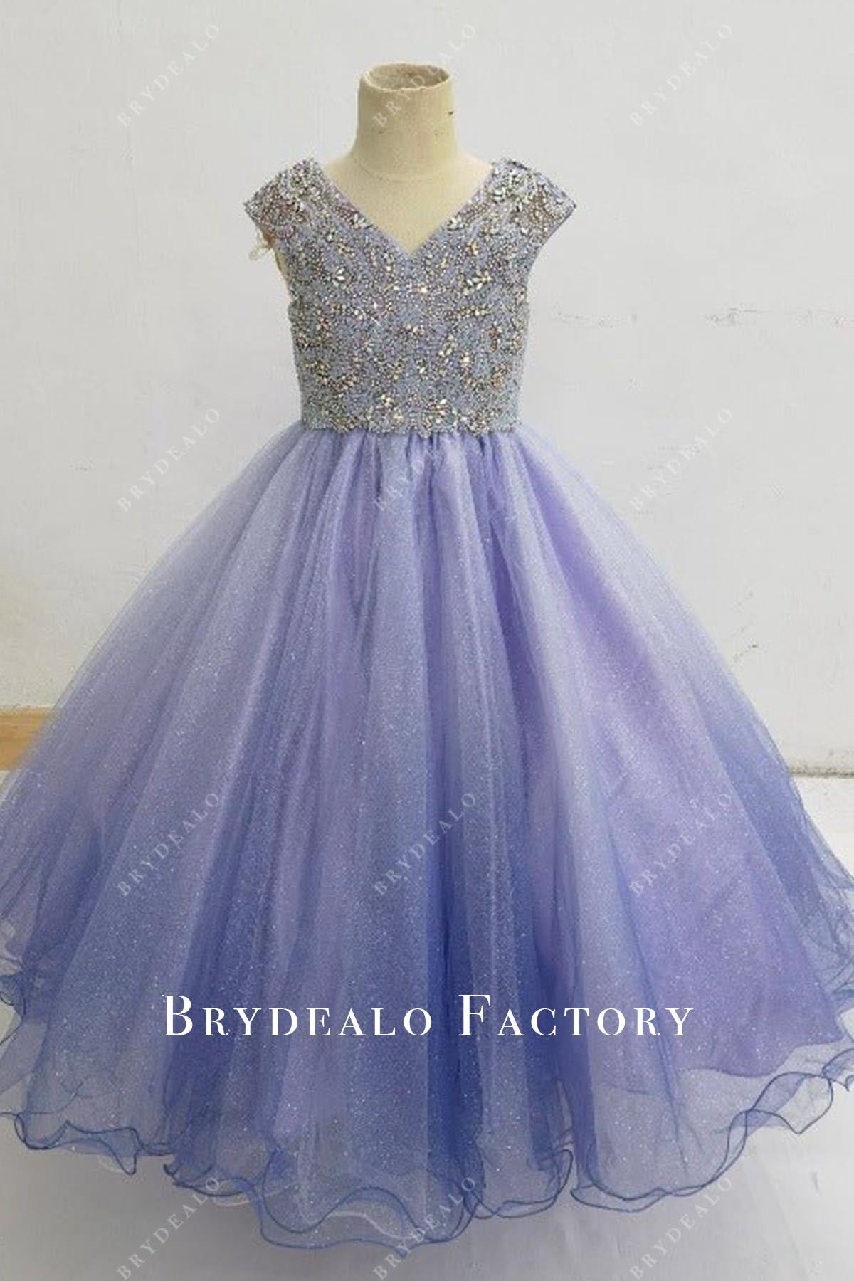 Crystals Halter Purple Layered Ruffled A-Line Pageant Dress