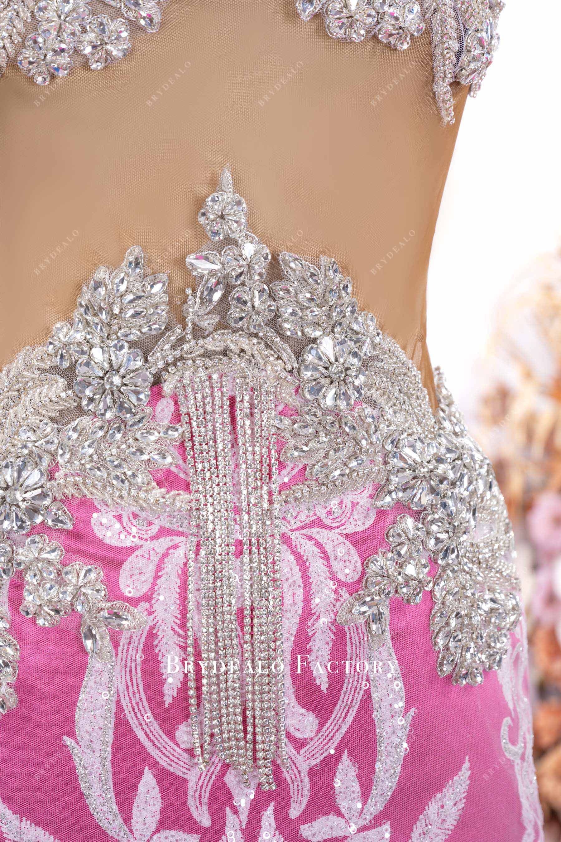 crystals tassel fuchsia prom dress