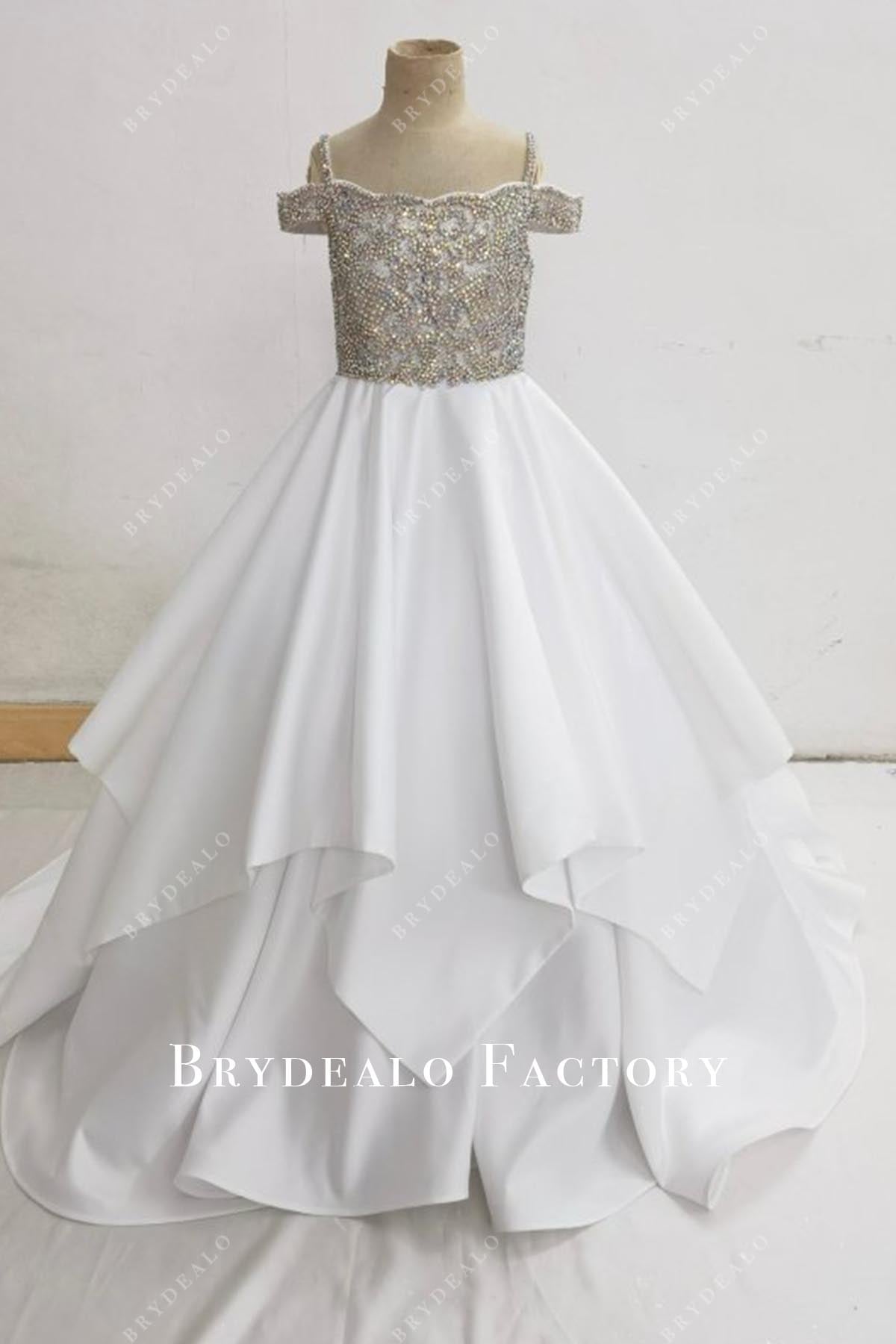 crystals white a line pageant dress