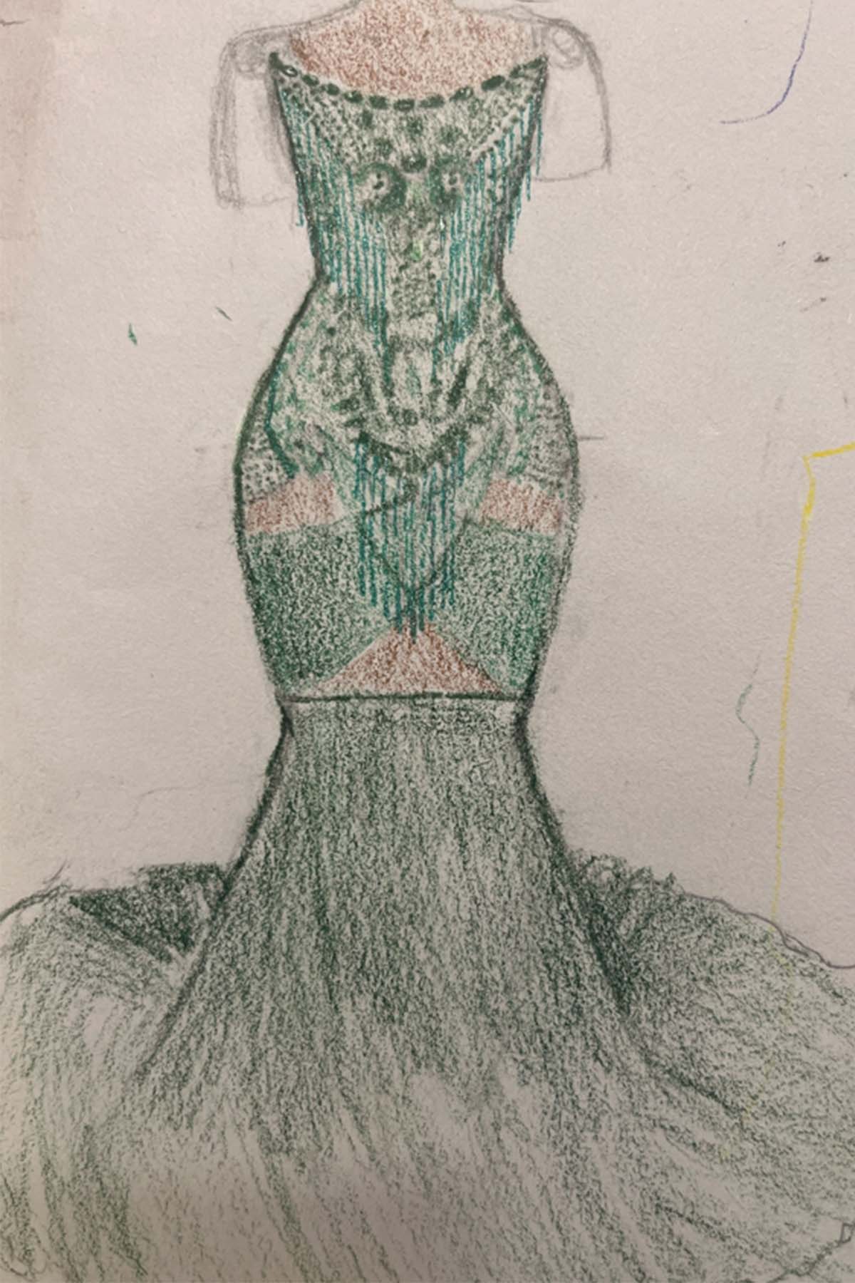 custom embellished prom dress-sketch
