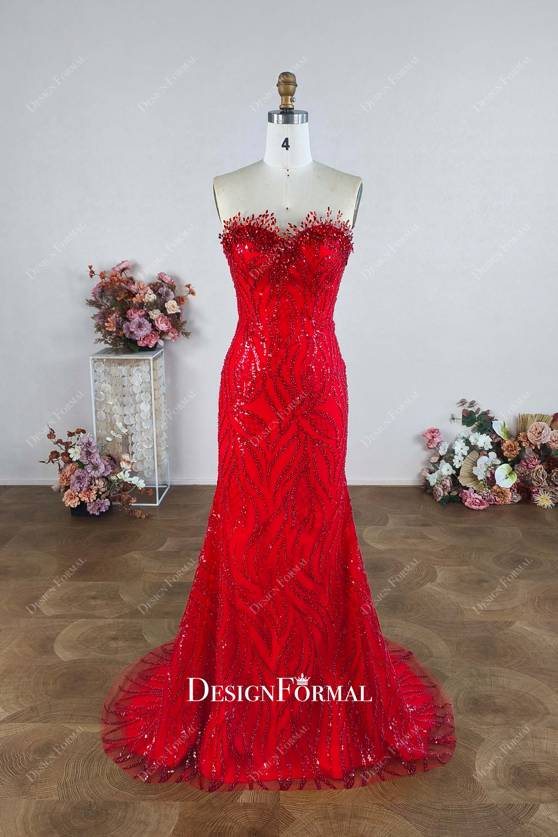 custom jewellery sweetheart neck red prom dress