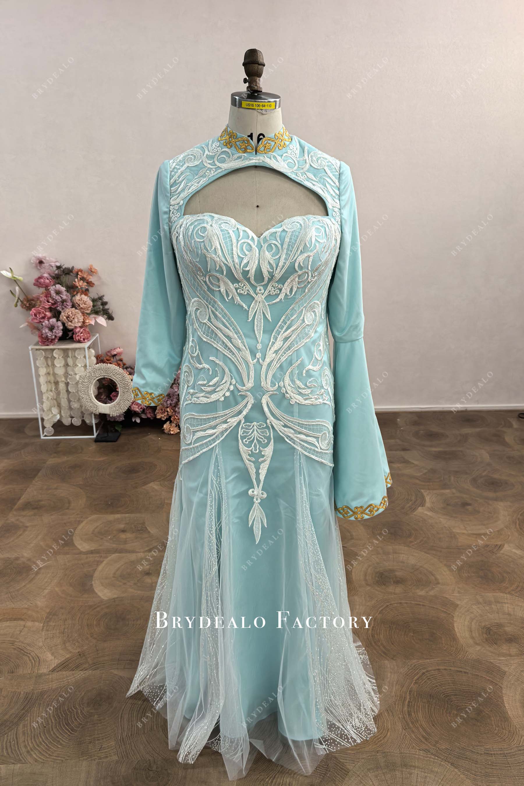 custom lace colored overskirt wedding dress