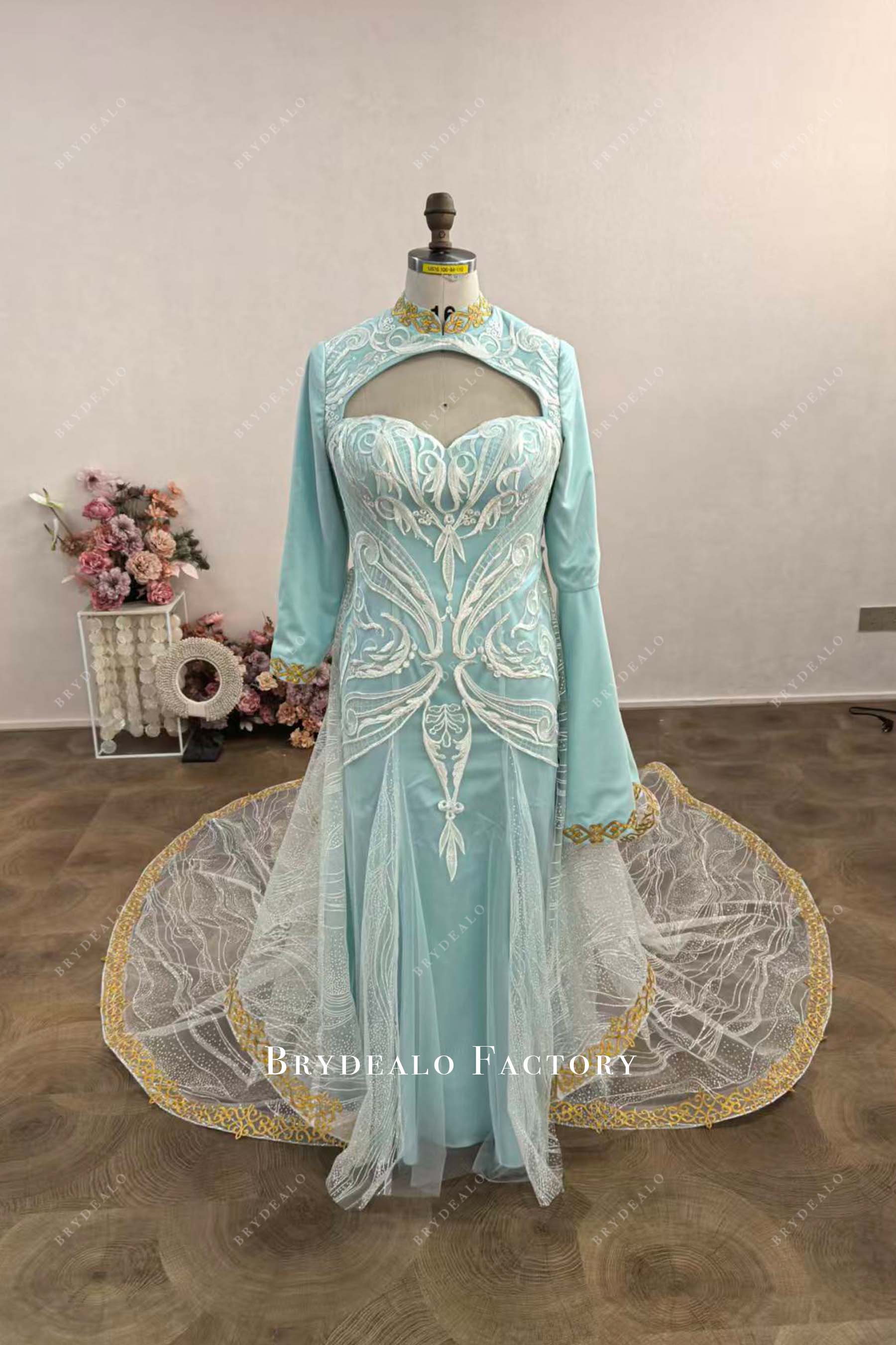 Custom Lace Overlay Sky Blue Wedding Dress Glitter Overskirt Custom Lace Overlay Sky Blue Wedding Dress Glitter Overskirt