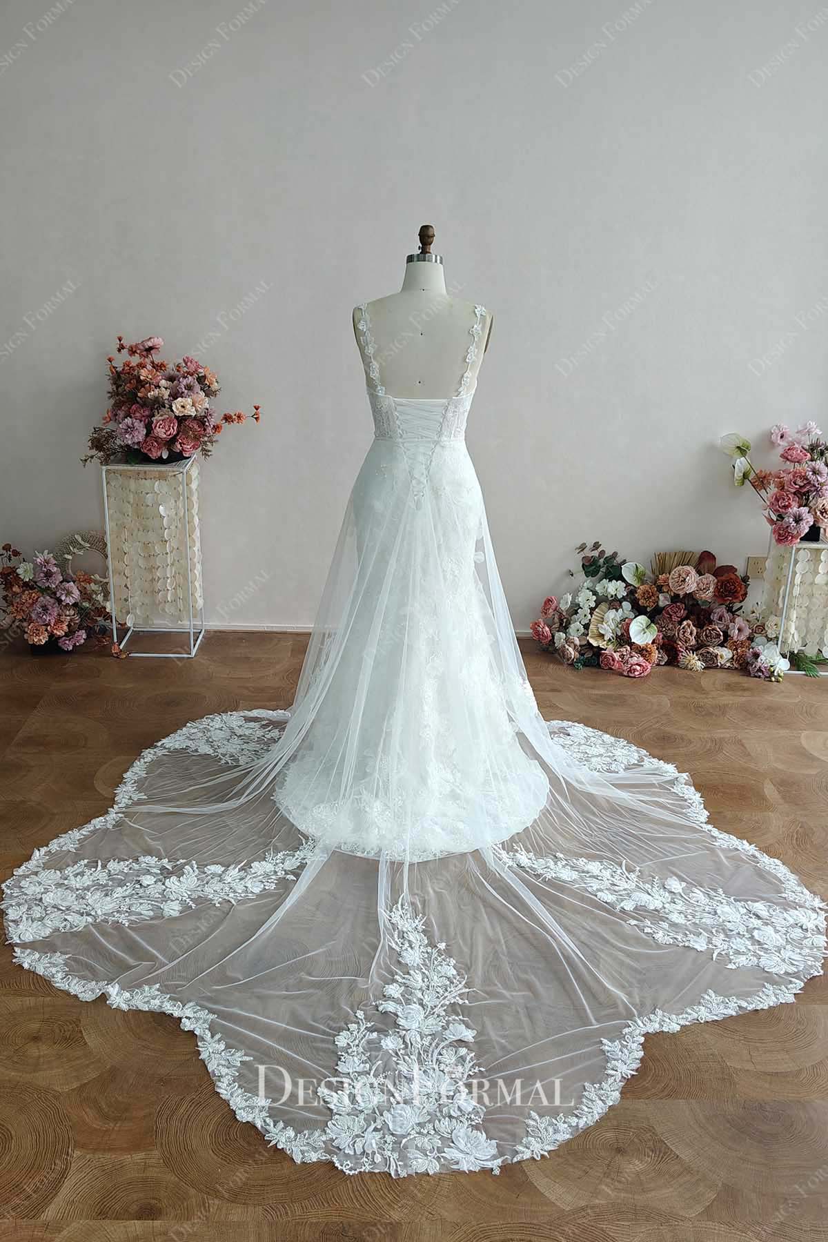 custom mermaid detachable overskirt wedding dress