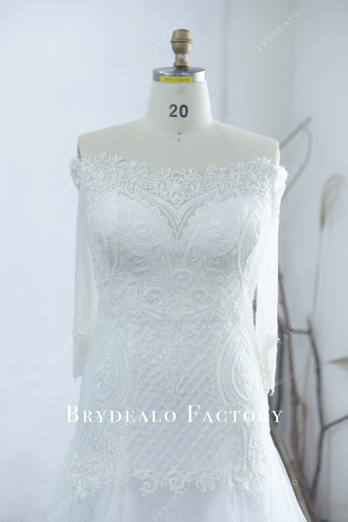 plus size custom off shoulder lace flower bridal dress