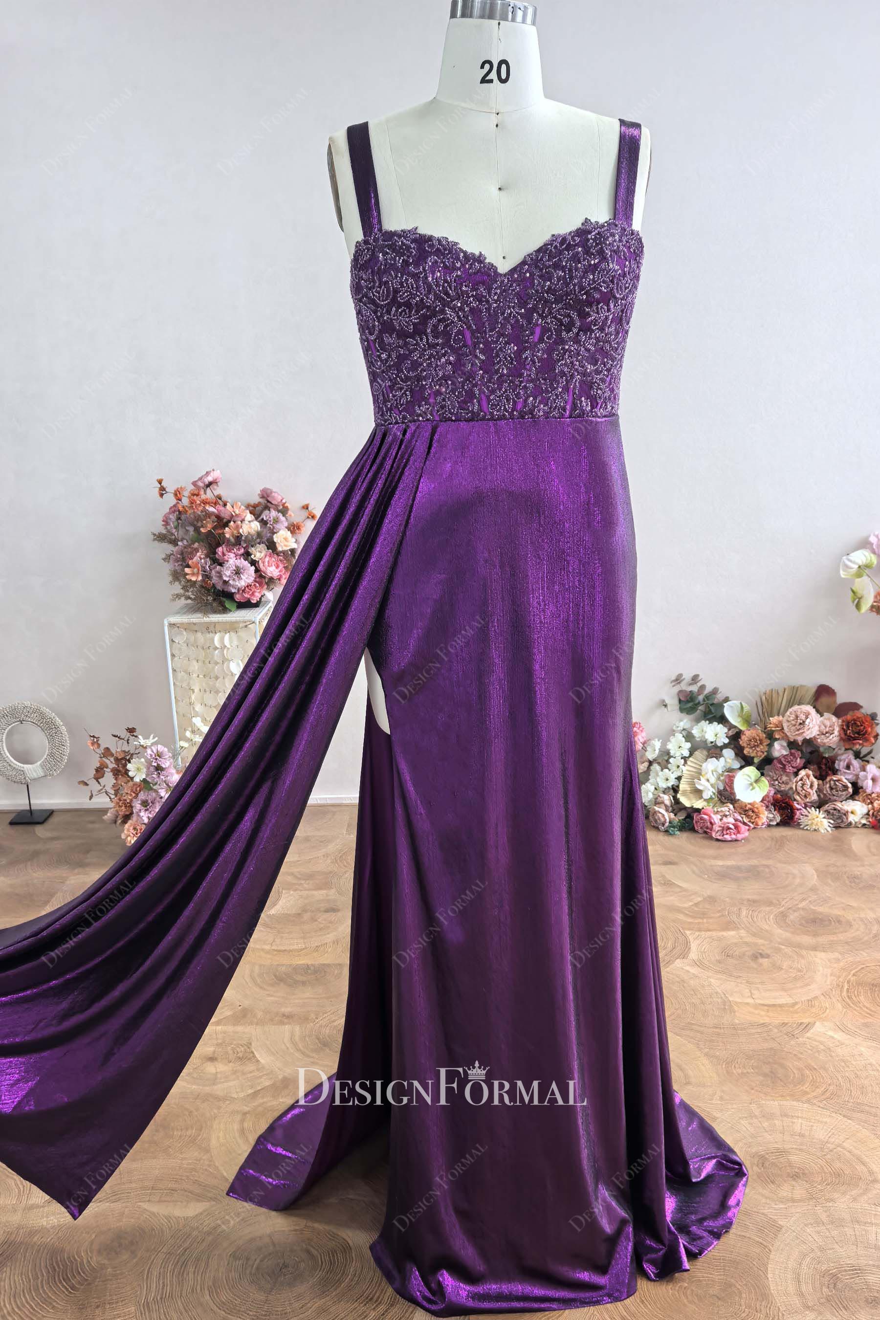 purple and silver formal dresses Lavender Purple One shoulder Long sleeves Keyhole sequin Prom Dresses