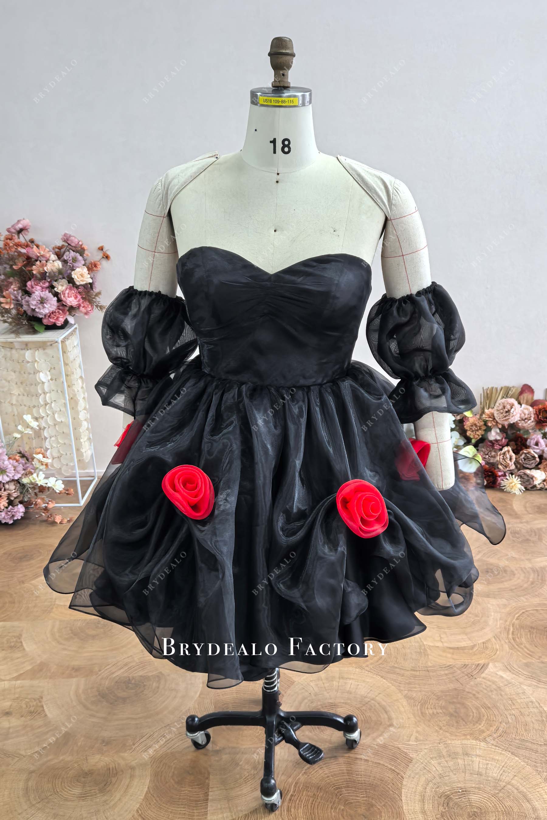 custom short sleeves organza prom formal dress