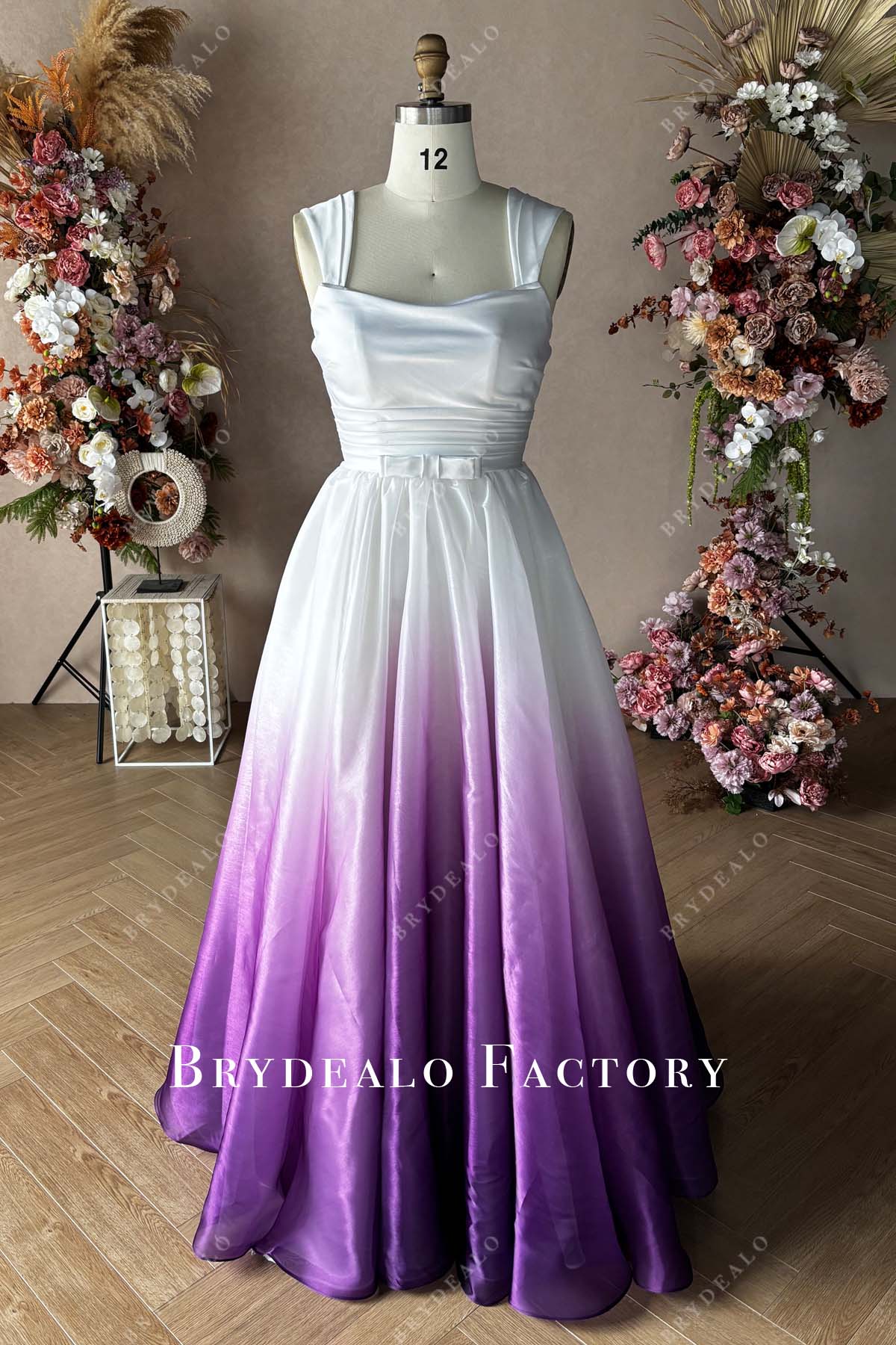 custom sleeveless ombre purple A-line wedding dress