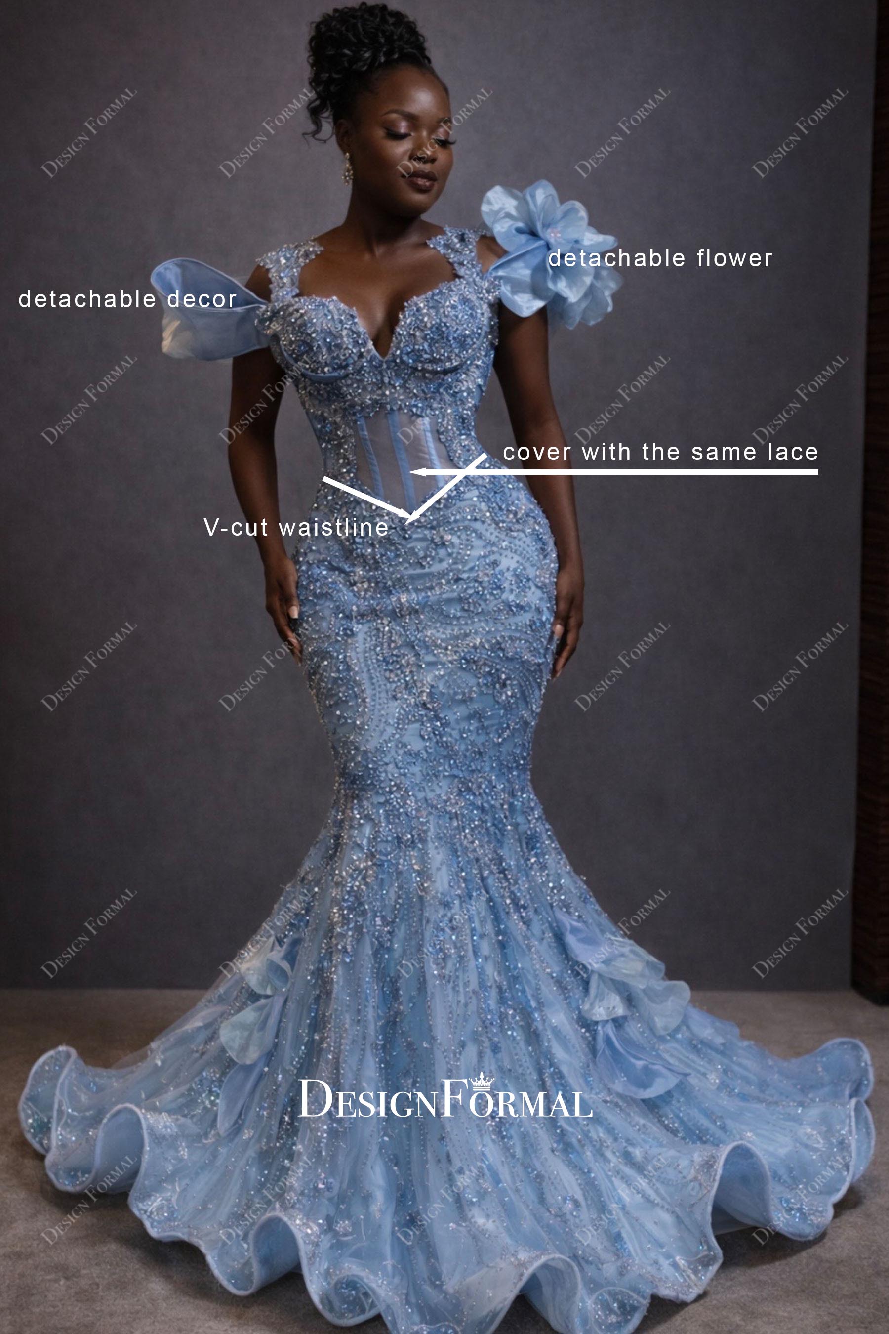 custom sparkly blue mermaid prom dress