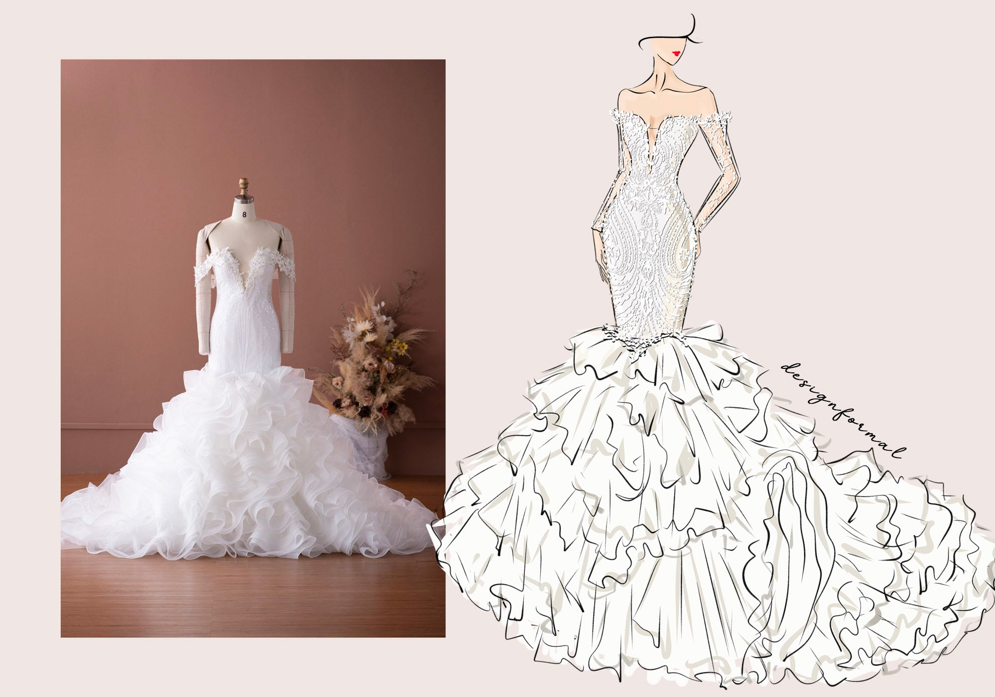 custom sparkly lace ruffled mermaid bridal gown