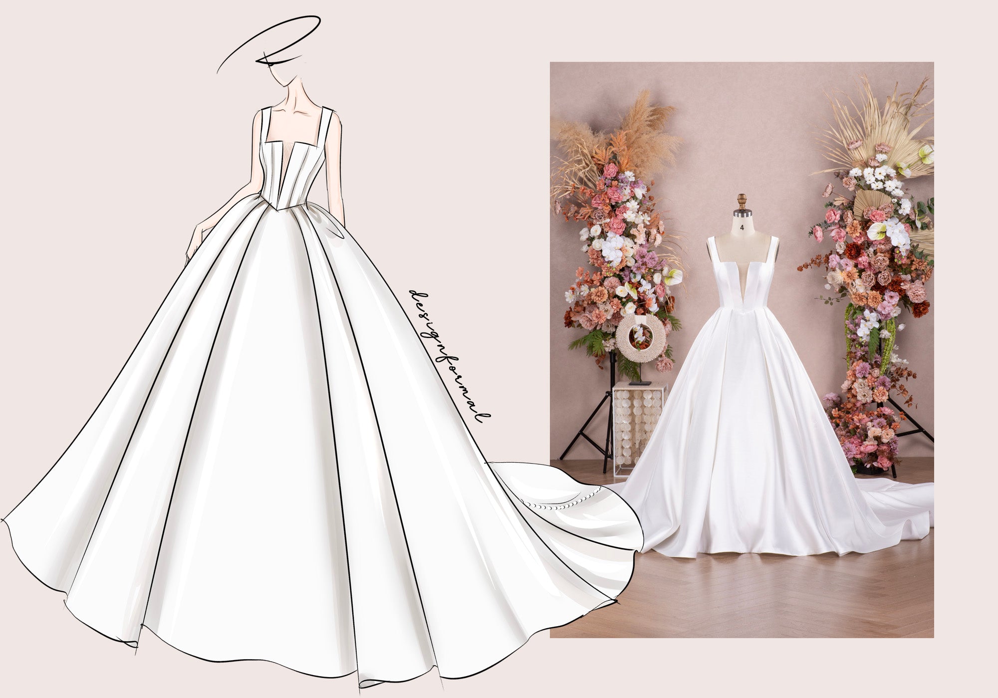 custom straps satin ballgown wedding dress