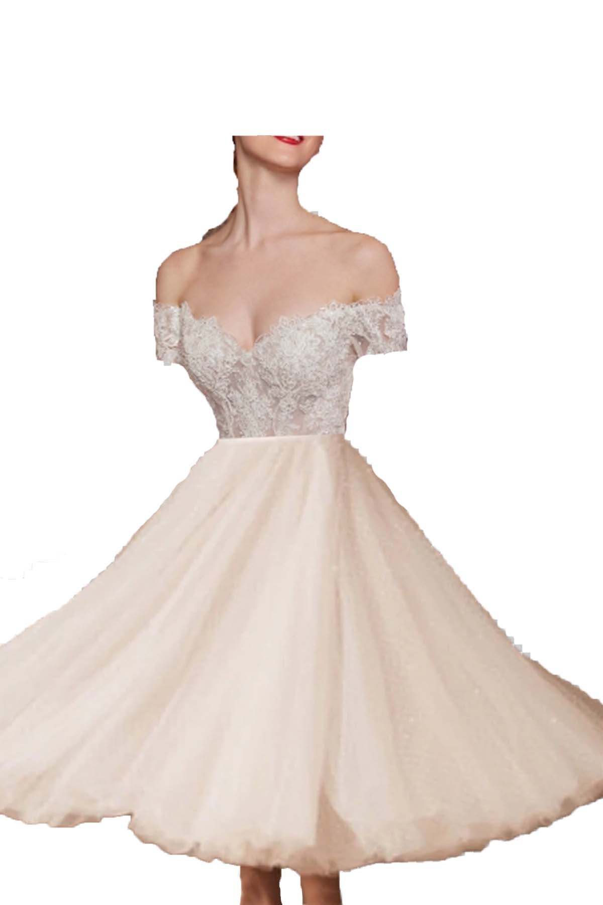 Custom Short Sleeve Off Shoulder Lace A-line Wedding Dress