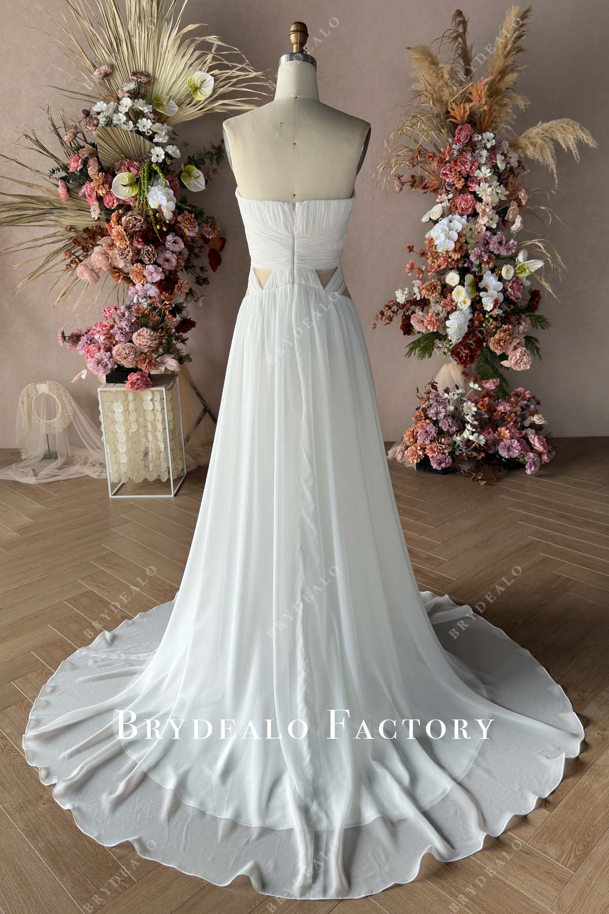 strapless custom long train graduate dress