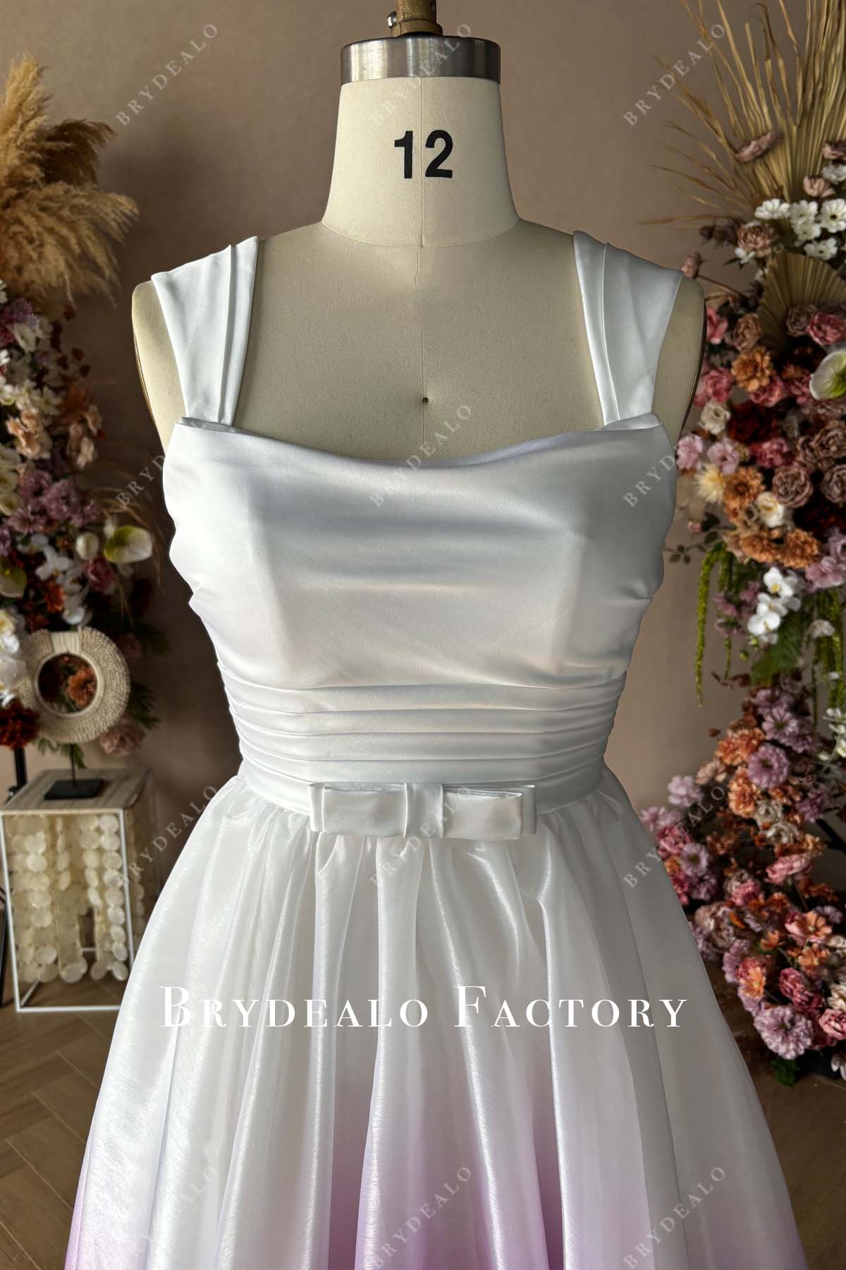 pretty bow custom wide strap wedding dress