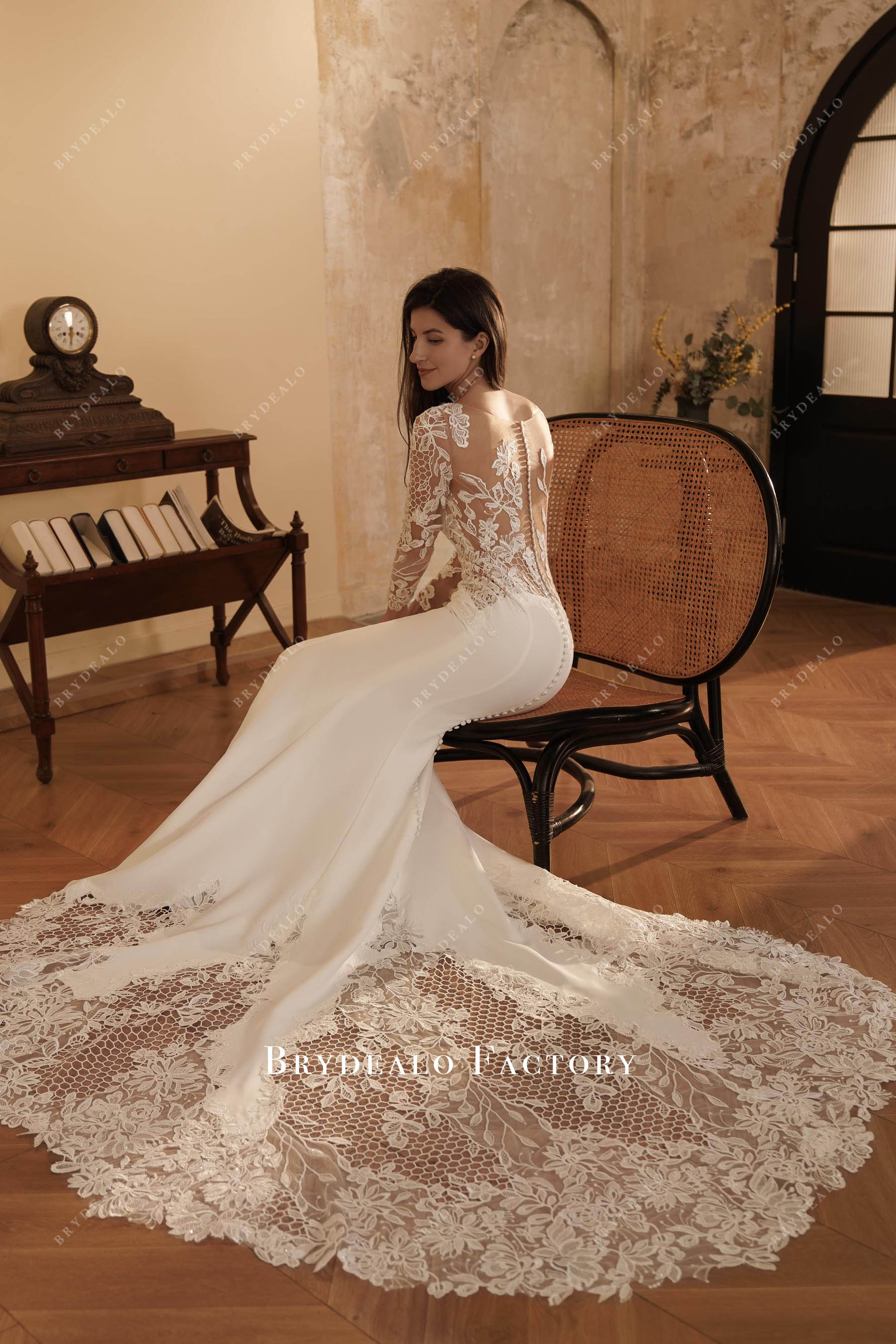 cutout long train bridal gown