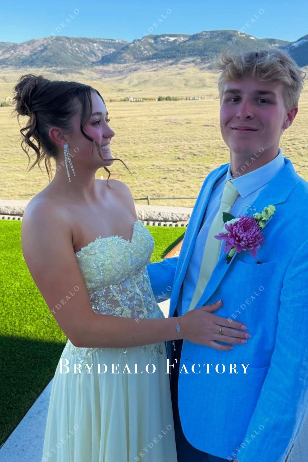 daffodil lace strapless prom dress