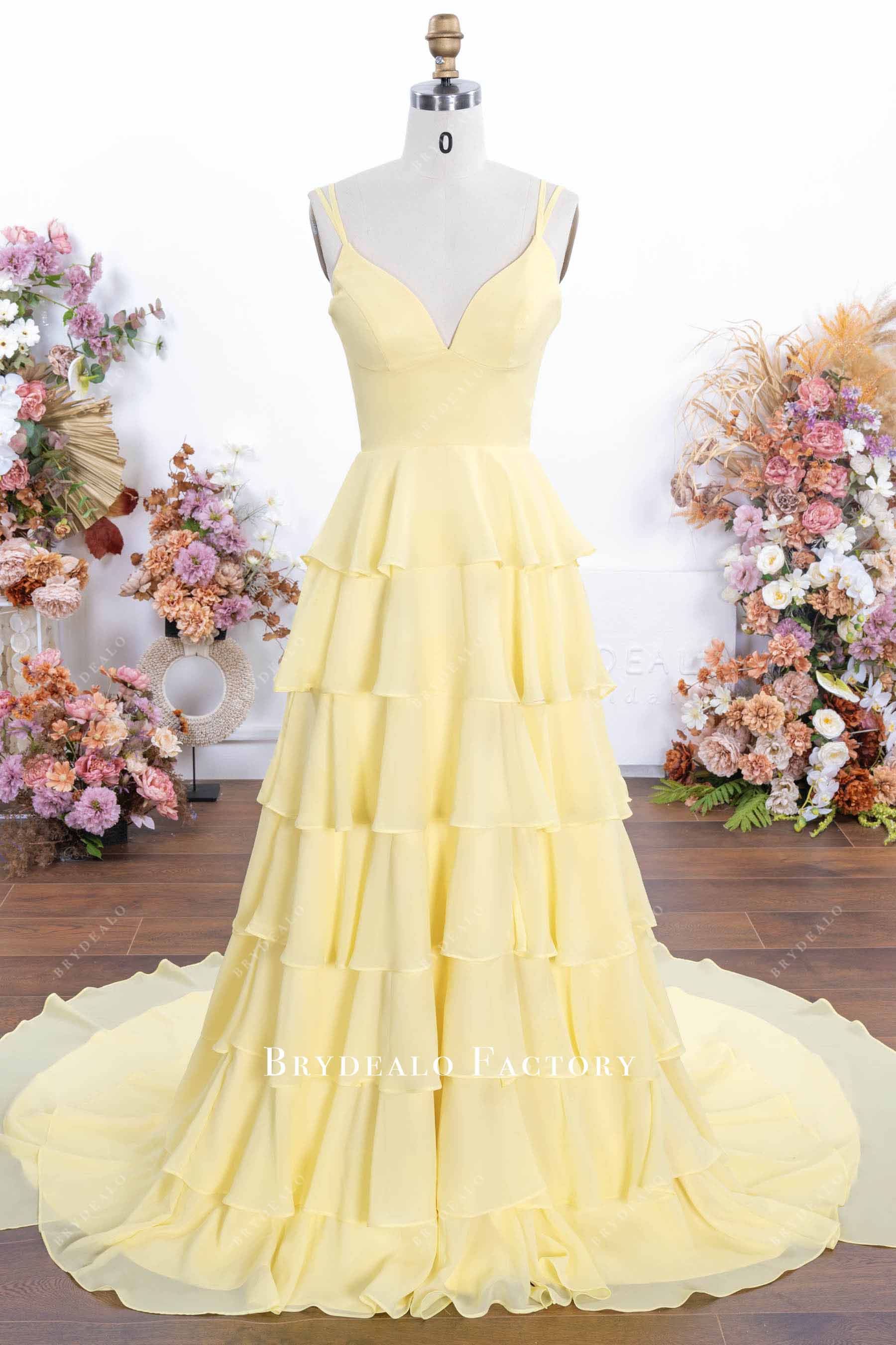 Daffodil Deep V-Neck Layered A-Line Formal Dress