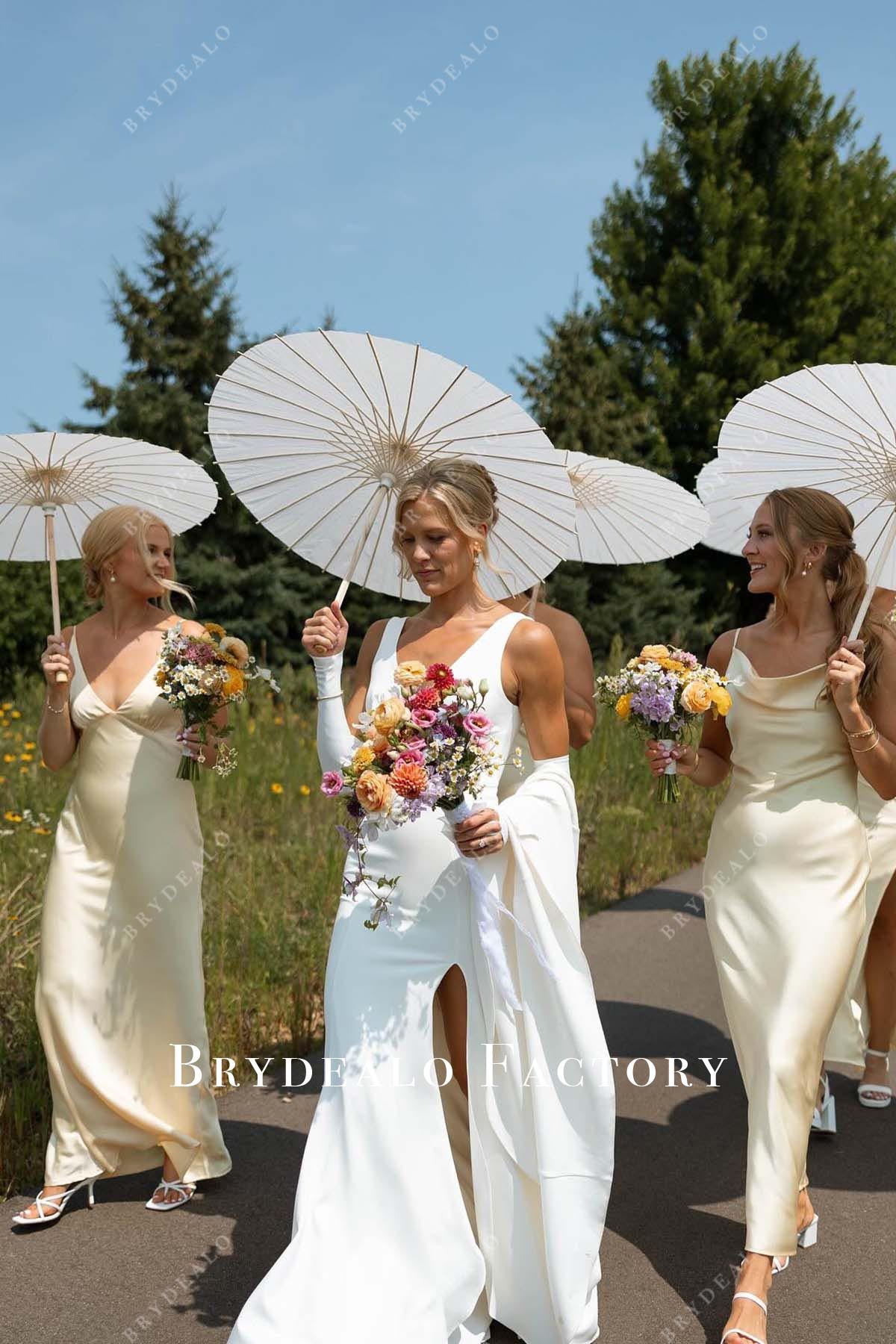 daffodil long mismatched bridesmaid dresses