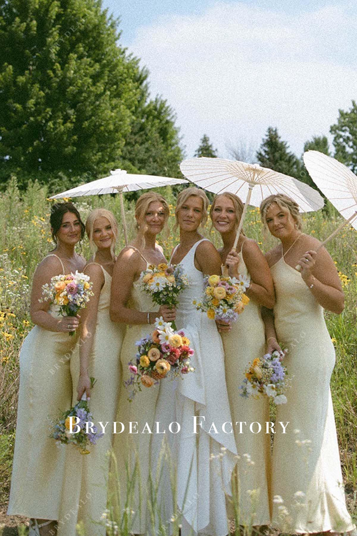 daffodil thin straps mismatched bridesmaid dresses