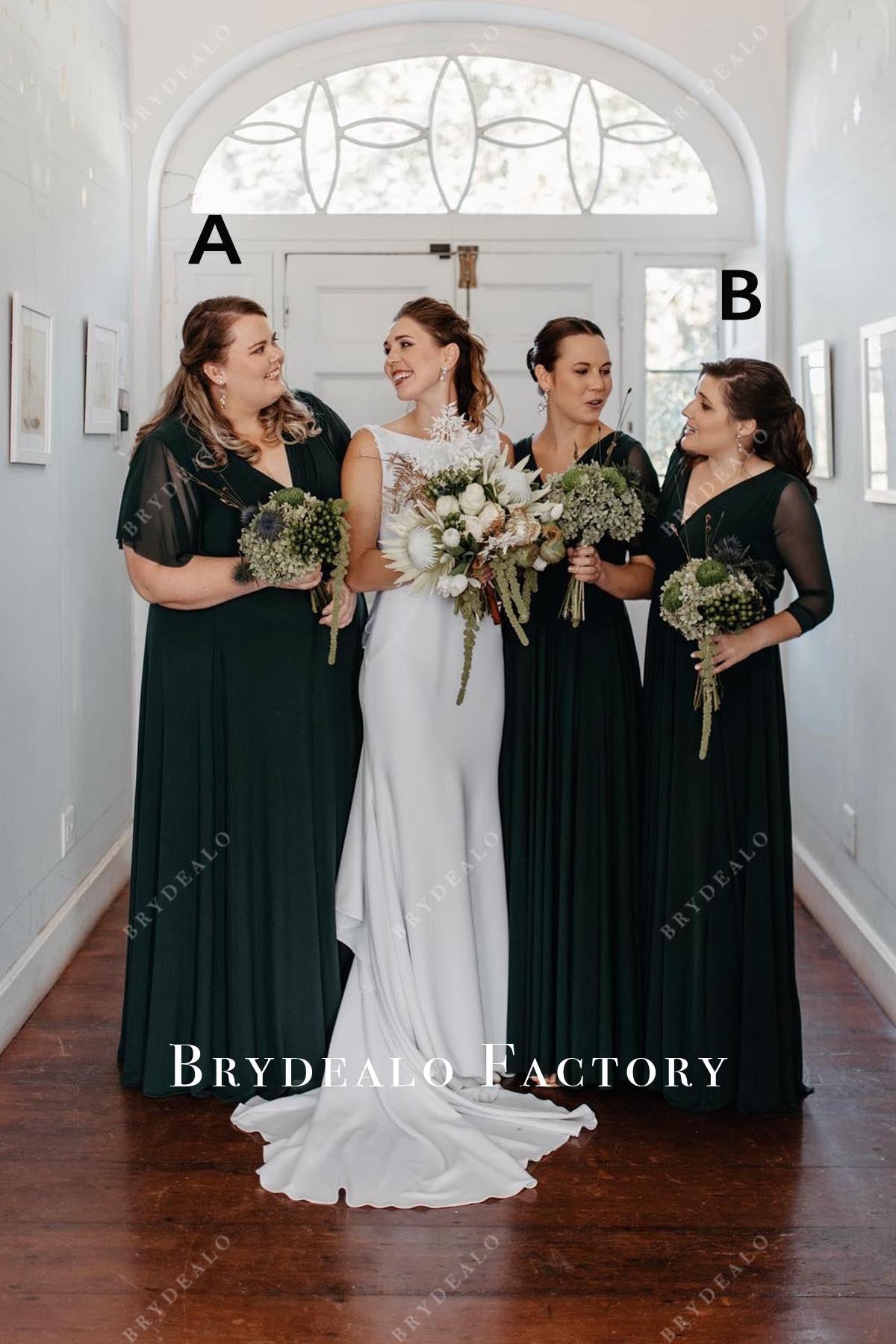 dark green a line mismatched bridesmaid dresses