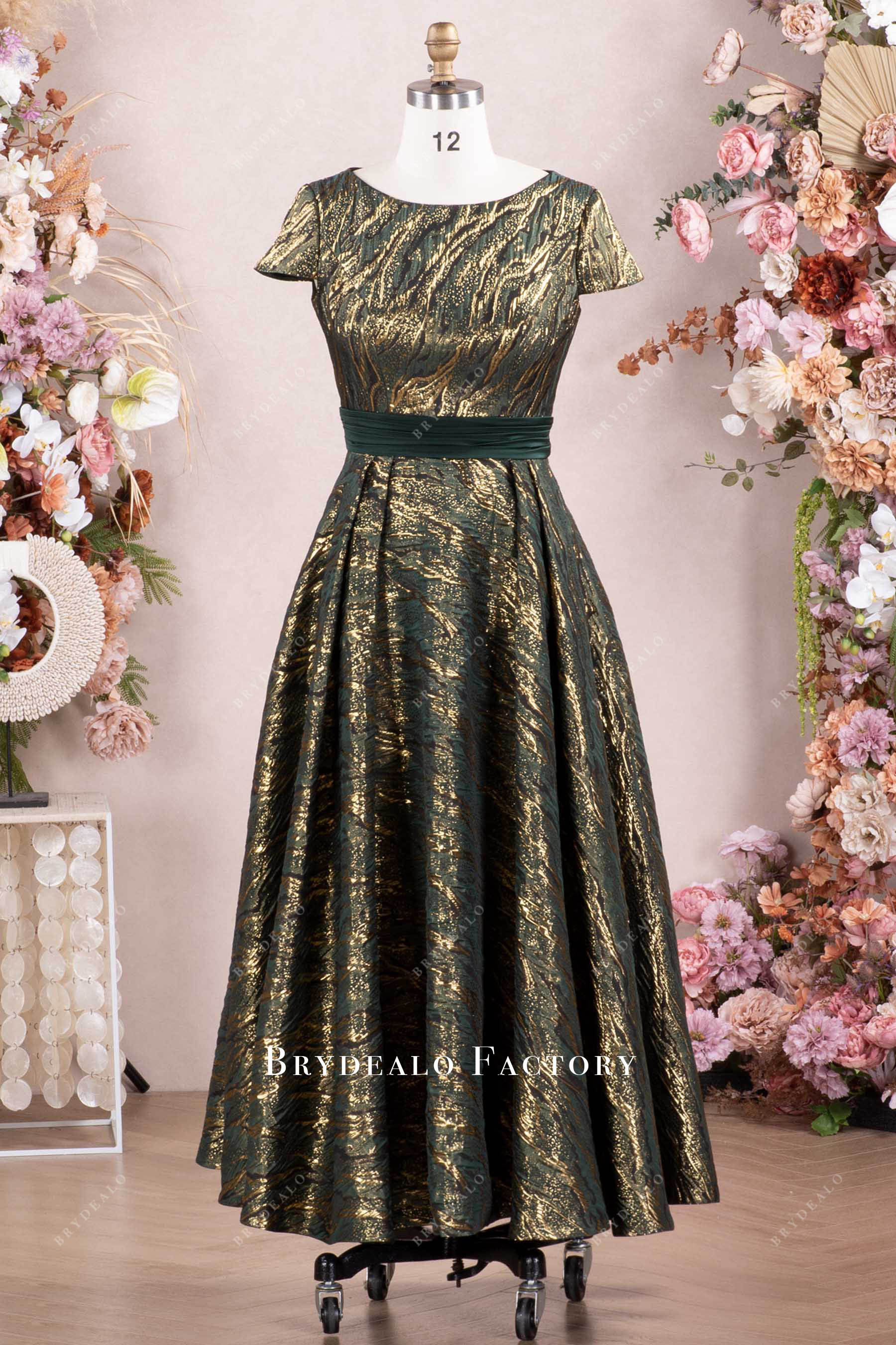 dark green ankle length mother of bride dress