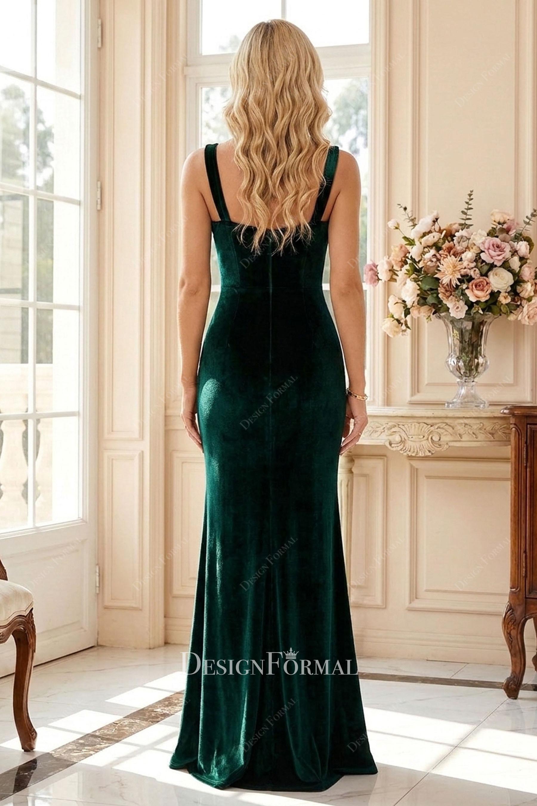 dark green fit flare prom dress