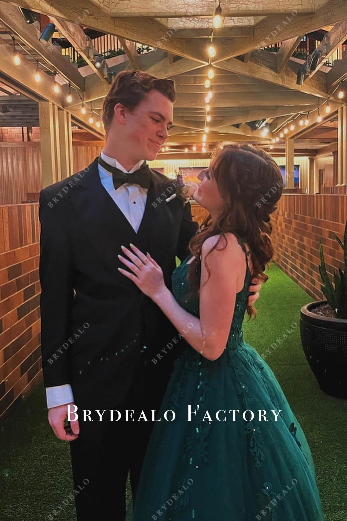 dark green lace sleeveless homecoming dress