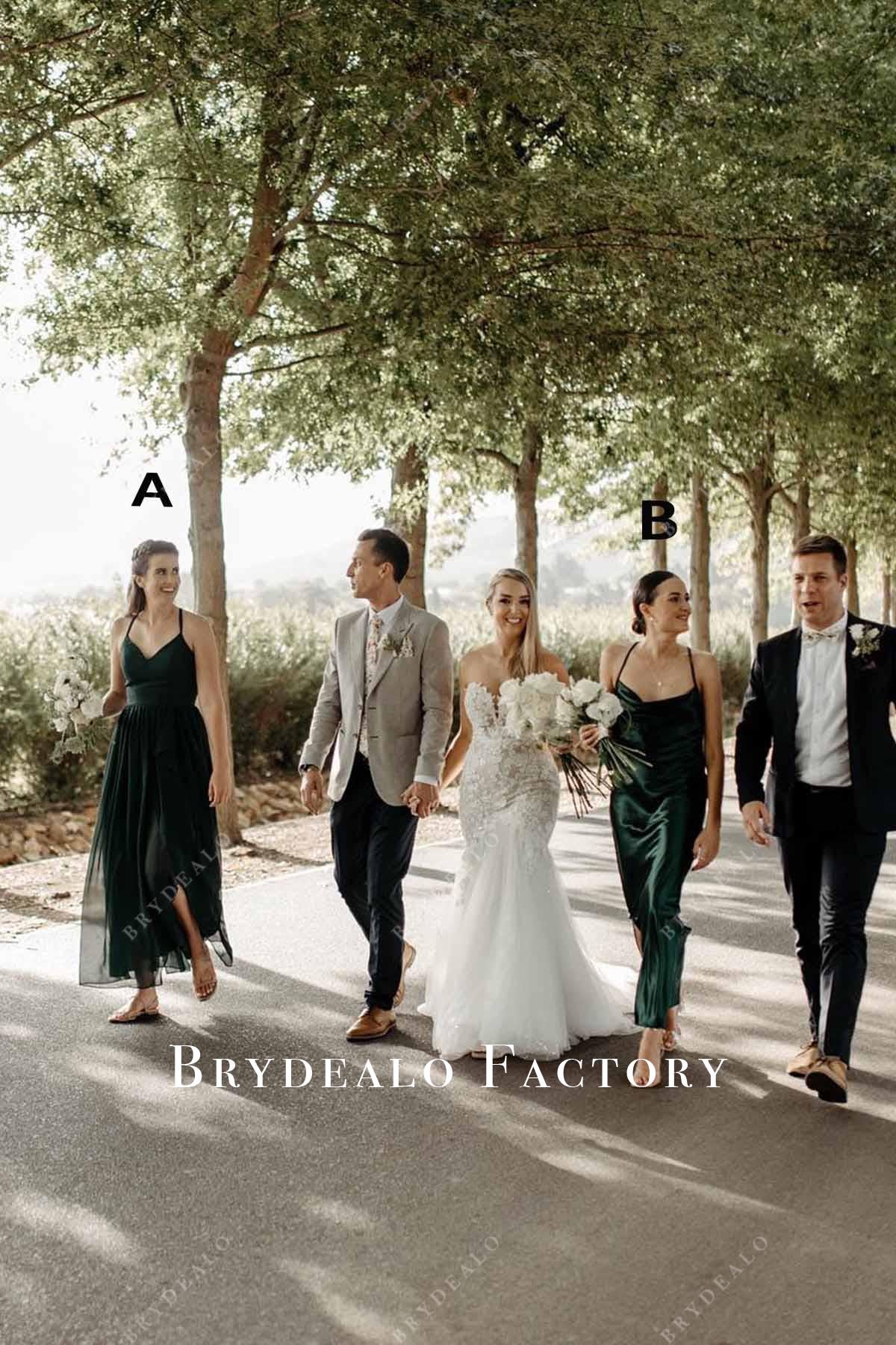 dark green mismatched bridesmaid dresses