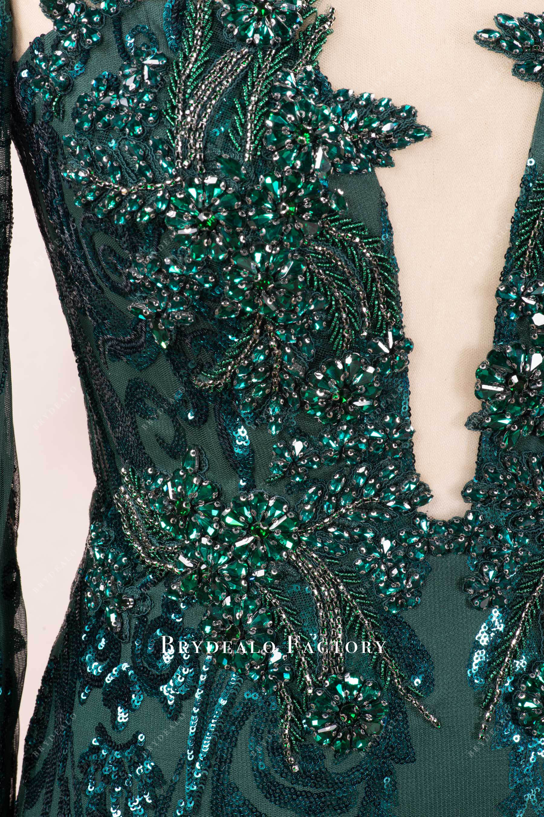 sparkly dark green rhinestone prom dress