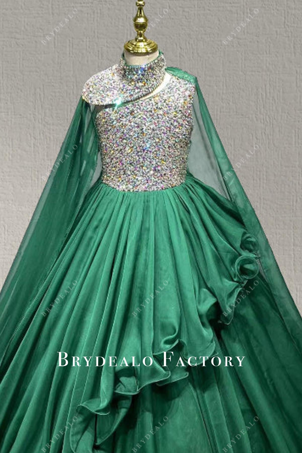 dark green sleeveless pageant dress