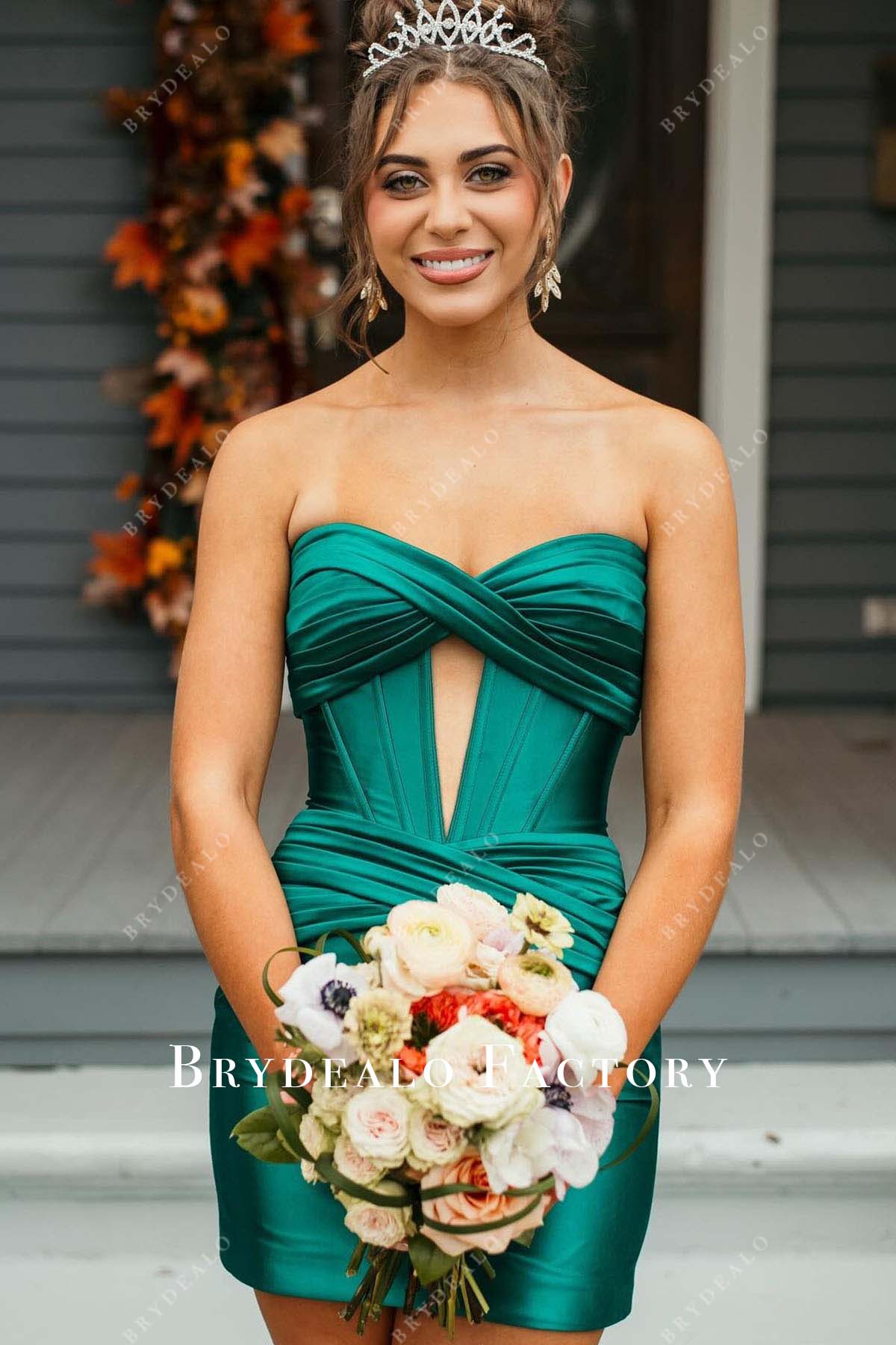 green emerald velvet dress Dark Green Backless Short Homecoming Dress main image 0