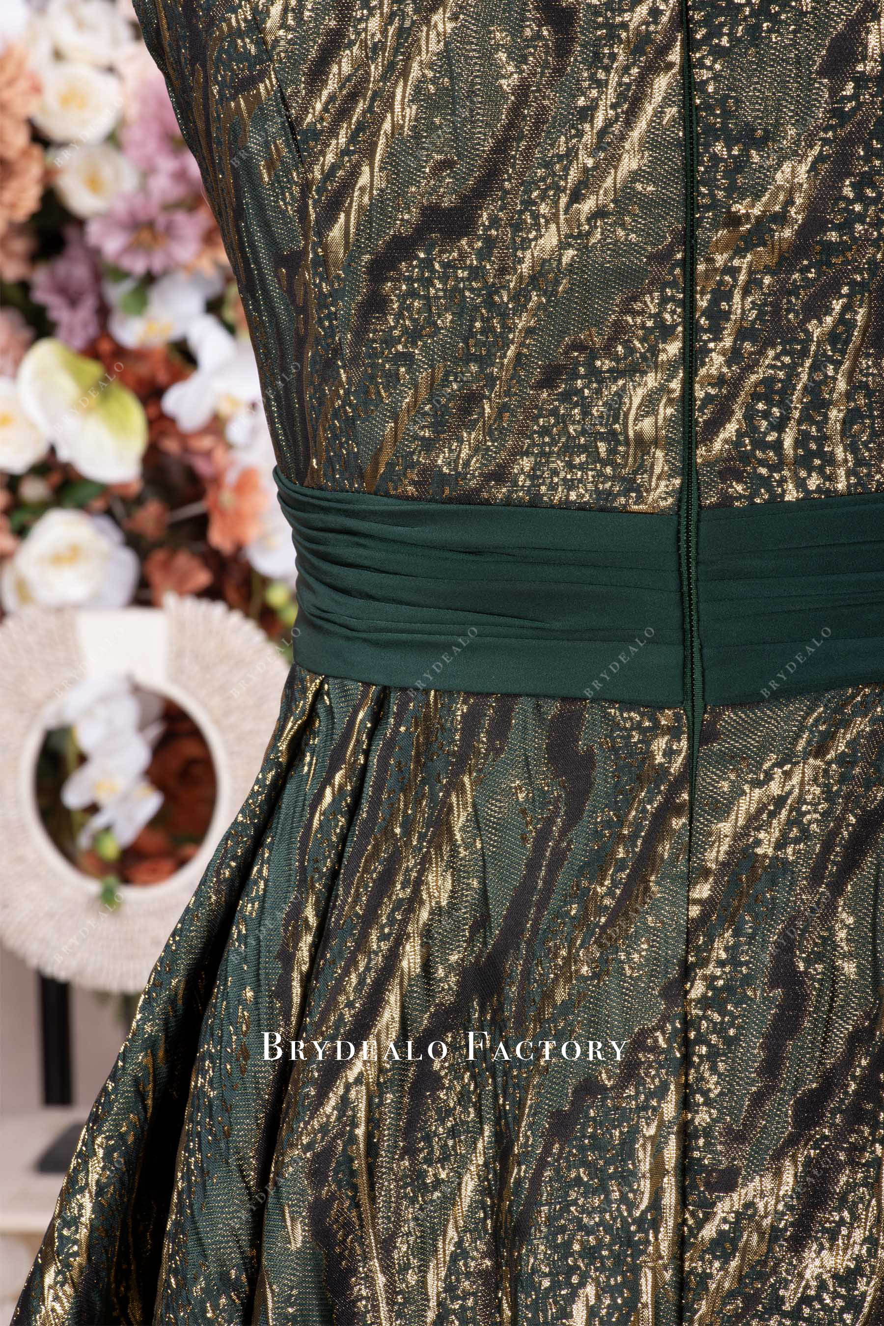dark green waistband mother of bride dress
