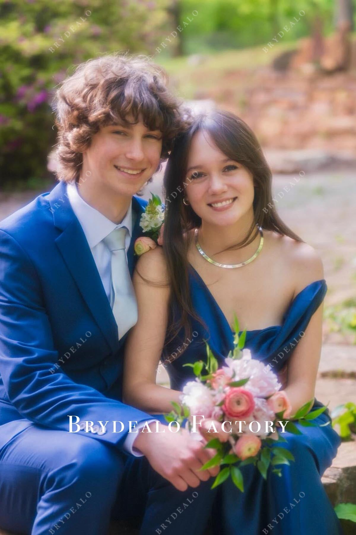 dark navy asymmetrical formal dress