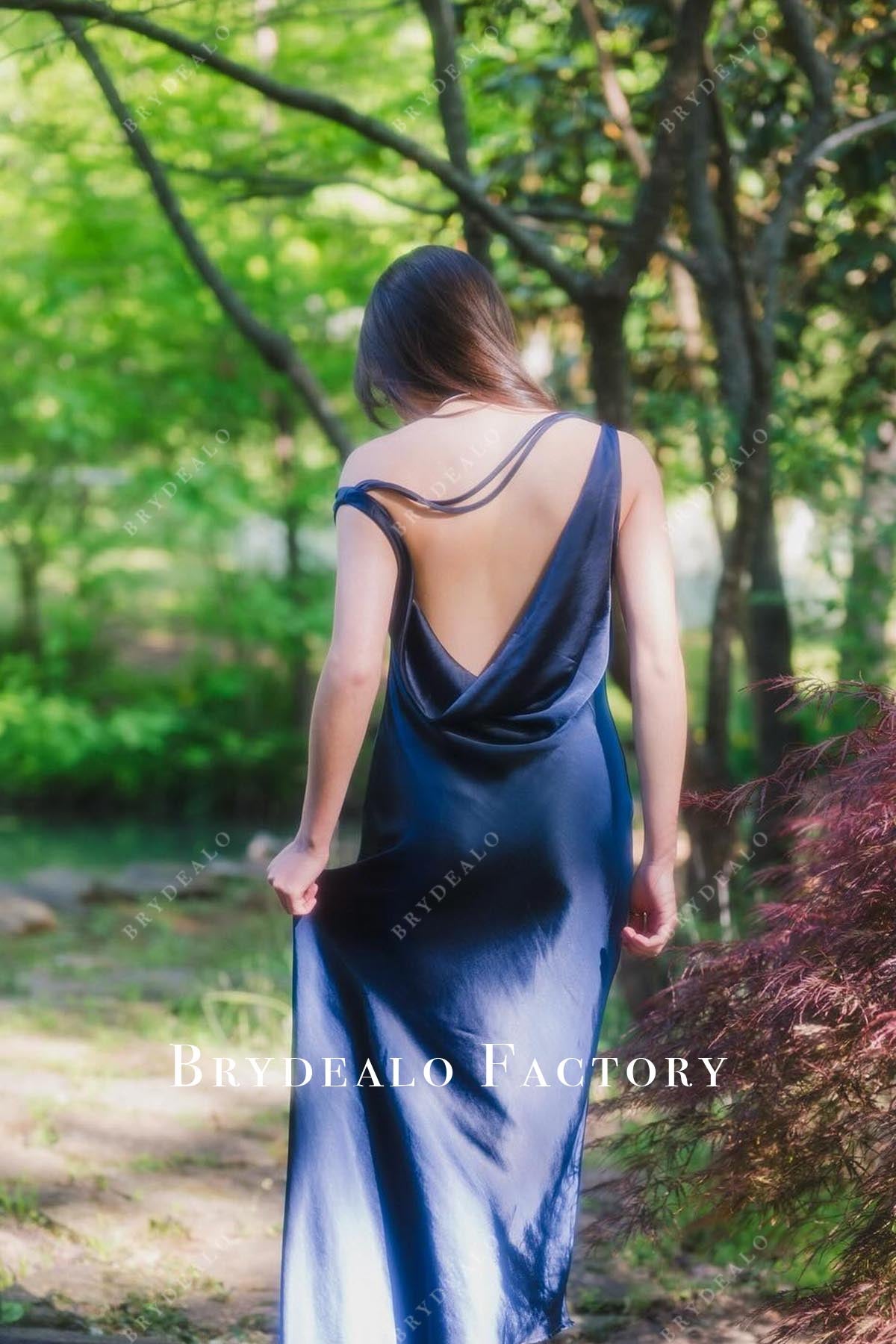 dark navy cowl back formal dress