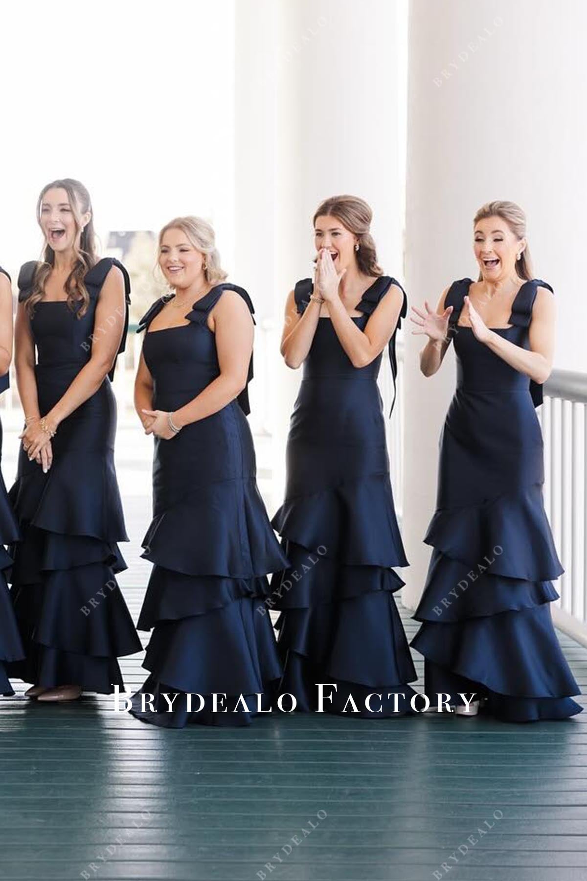 dark navy fit flare bridesmaid dress