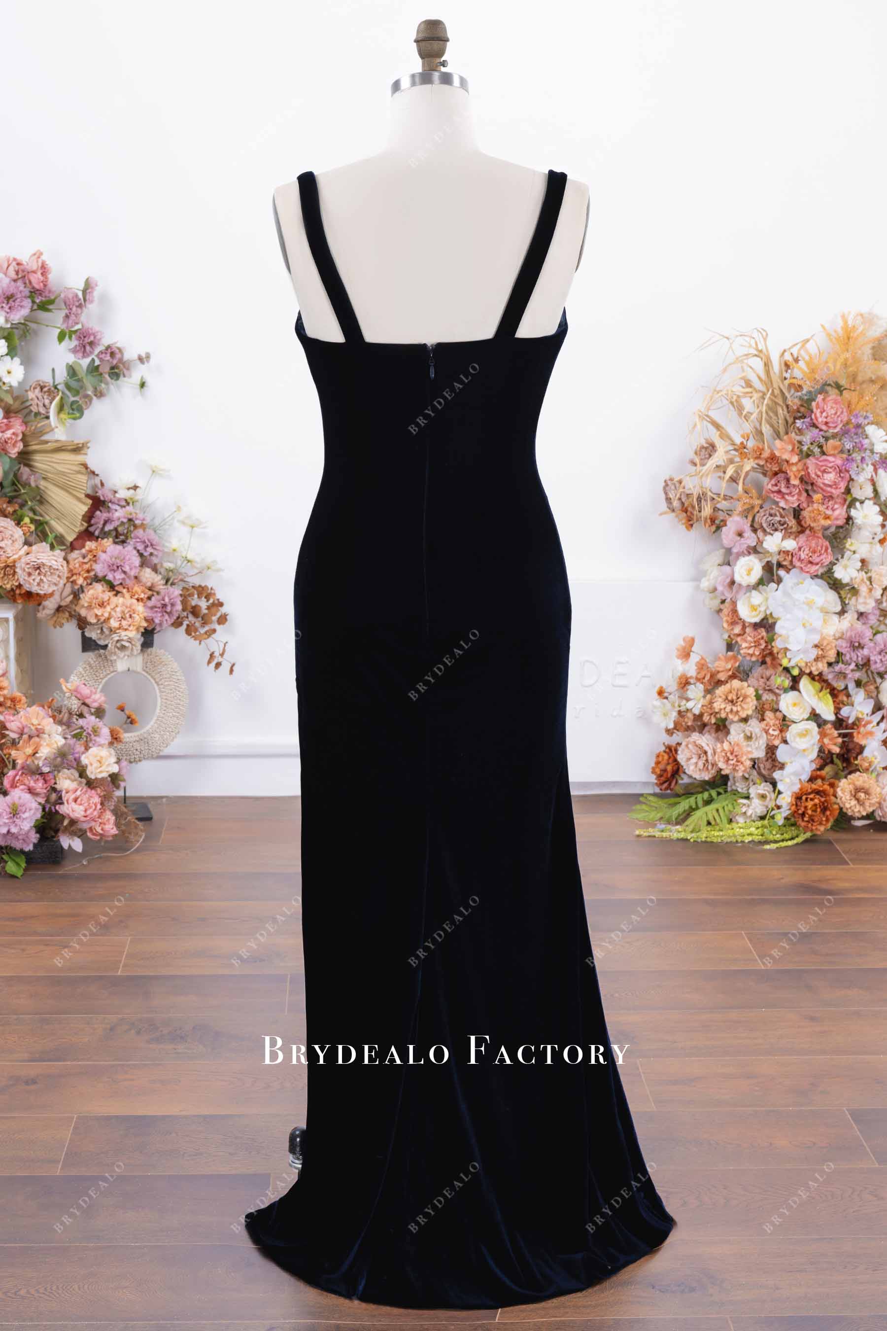 dark navy floor length prom dress