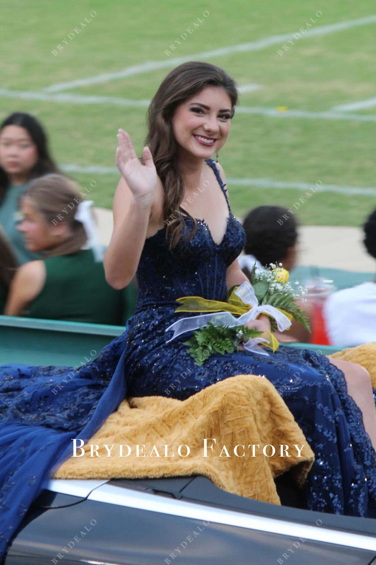 Homecoming Dress | Sparkly Sequined Dark Navy Panel Train Formal Gown Homecoming Dress | Sparkly Sequined Dark Navy Panel Train Formal Gown